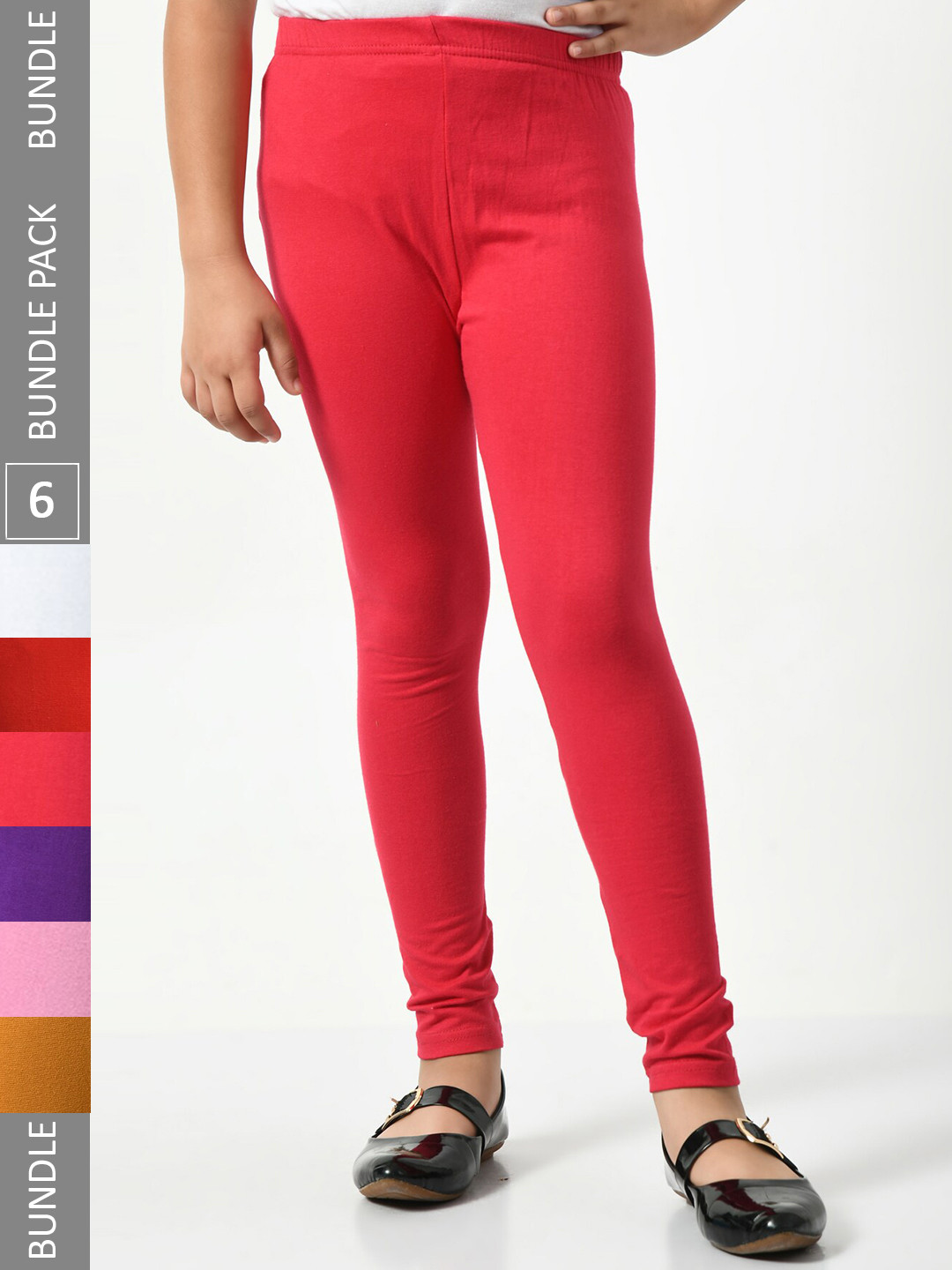 

BAESD Girls Pack Of 6 Mid-Rise Churidar-Length Leggings, Pink