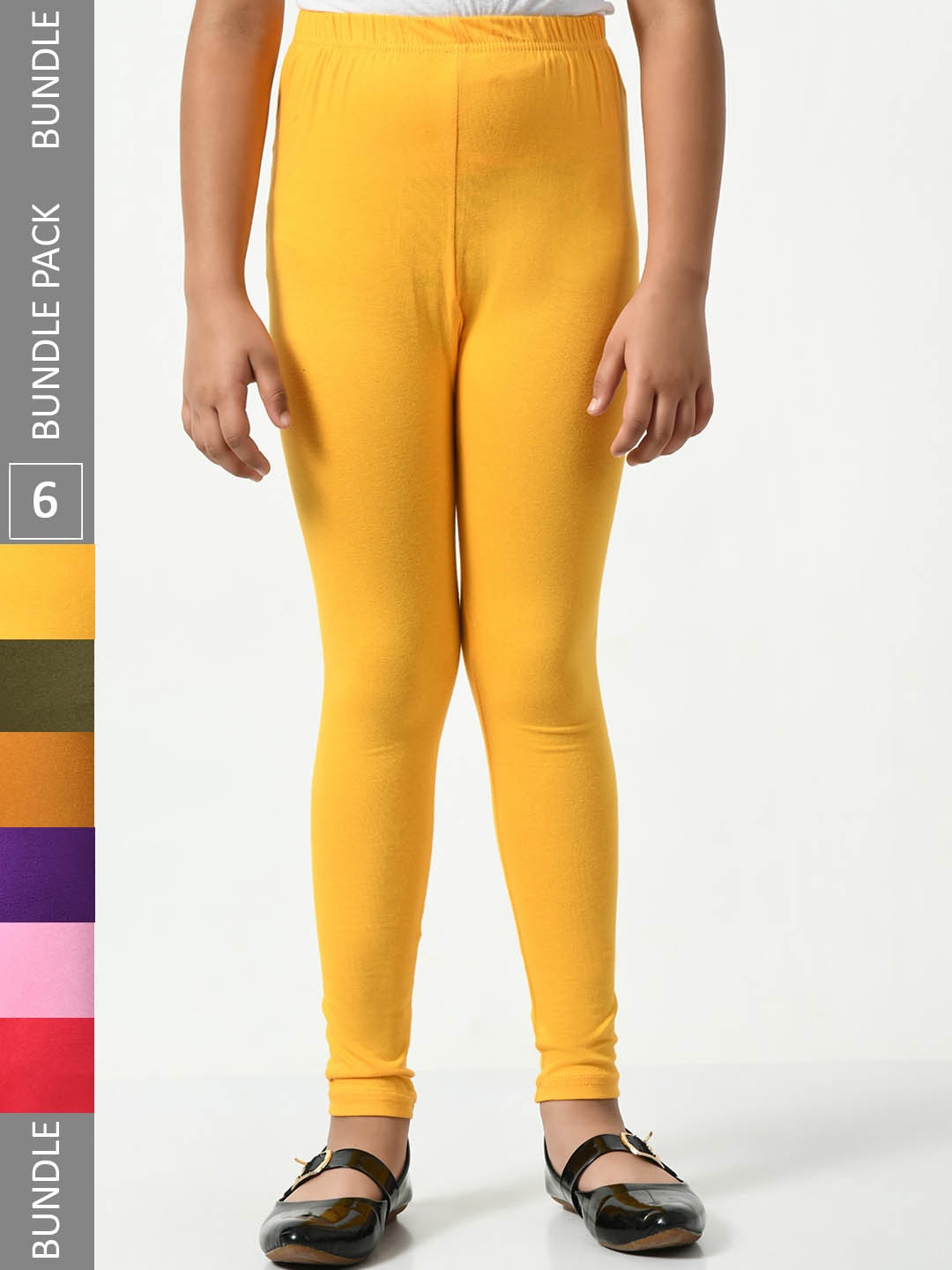 

BAESD Girls Pack Of 6 Mid-Rise Churidar-Length Leggings, Yellow
