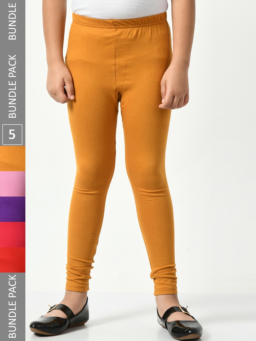 

BAESD Girls Pack Of 5 Mid-Rise Churidar-Length Leggings, Mustard