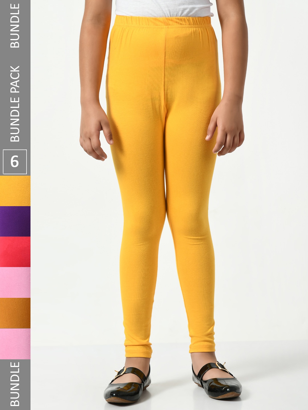 

BAESD Girls Pack Of 6 Mid-Rise Churidar-Length Leggings, Yellow