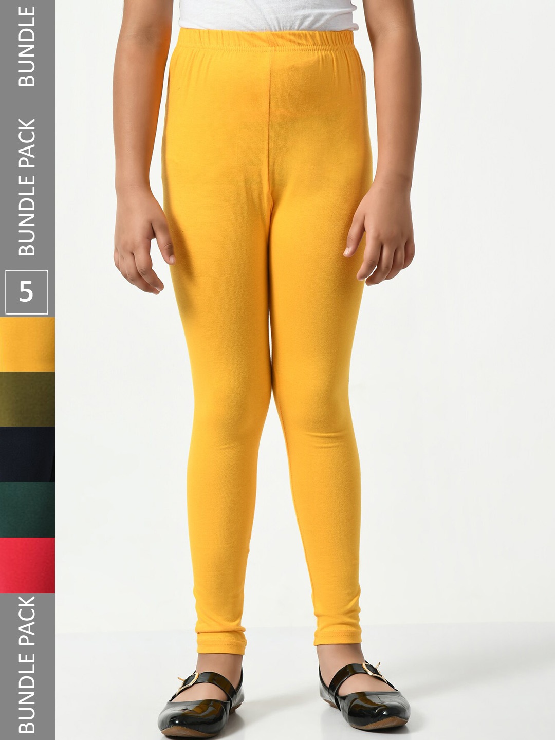 

BAESD Girls Pack Of 5 Mid-Rise Churidar-Length Leggings, Yellow