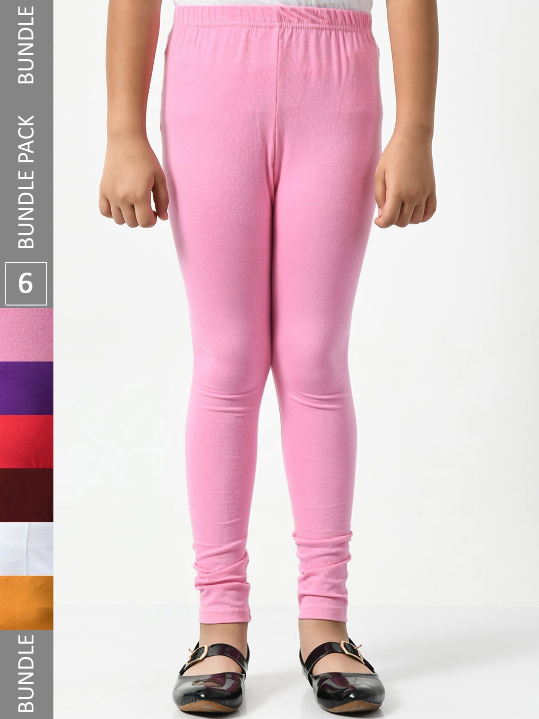 

BAESD Girls Pack Of 6 Mid-Rise Churidar-Length Leggings, Pink