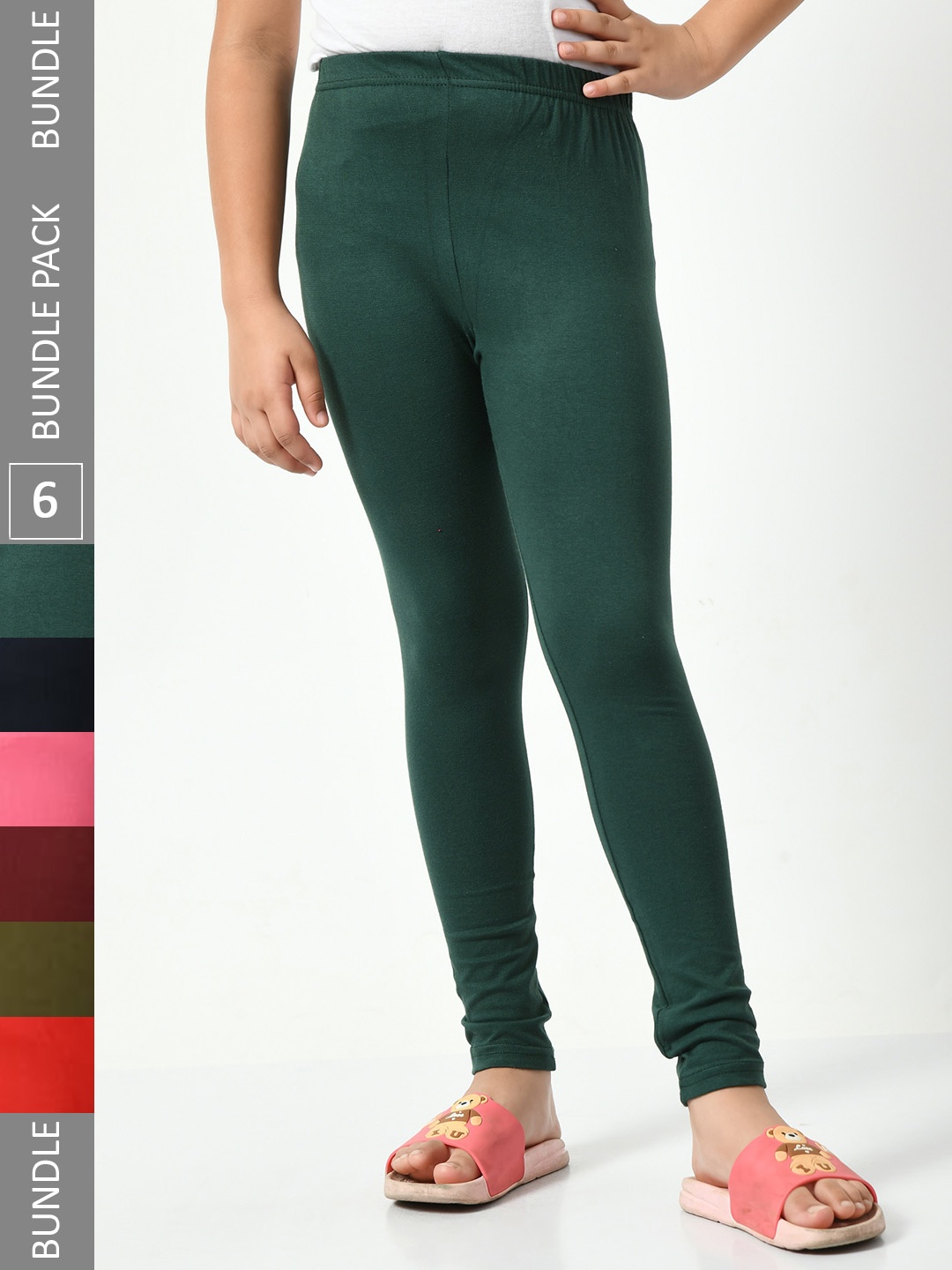 

BAESD Girls Pack Of 6 Mid-Rise Churidar-Length Leggings, Green