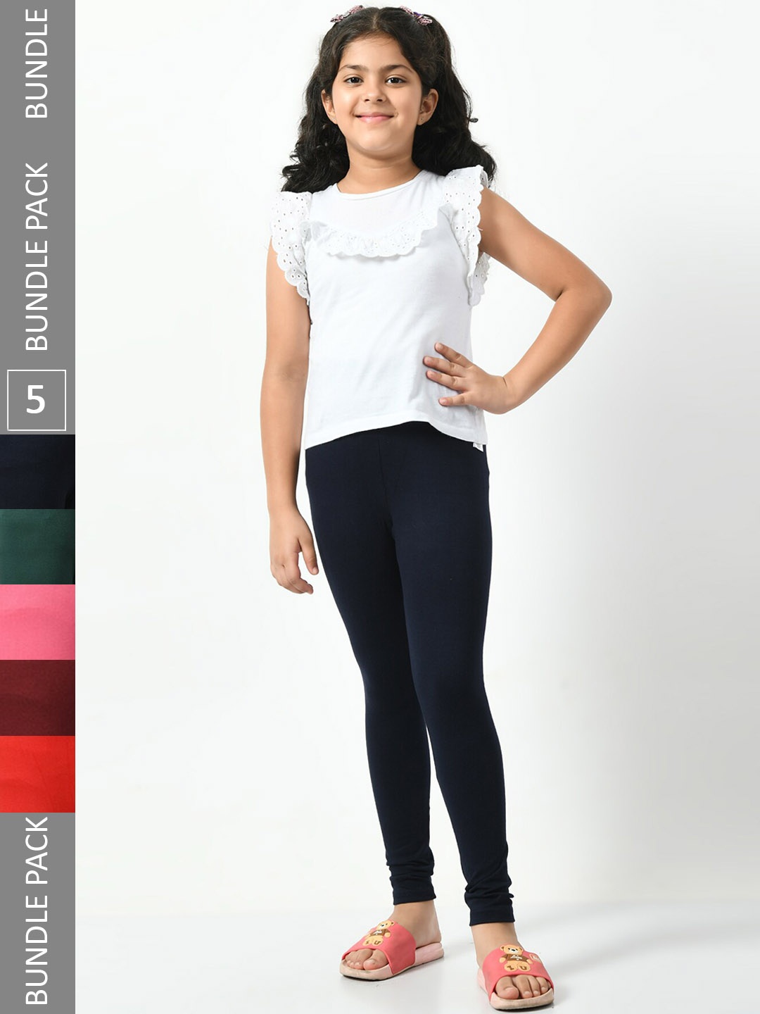 

BAESD Girls Pack Of 5 Mid-Rise Churidar-Length Leggings, Navy blue