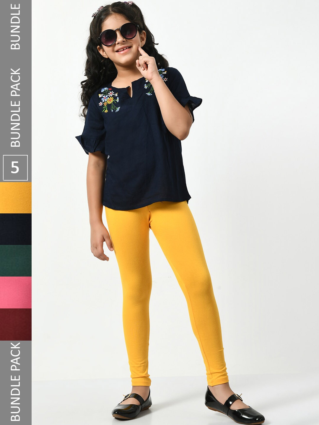 

BAESD Girls Pack Of 5 Mid-Rise Churidar-Length Leggings, Yellow