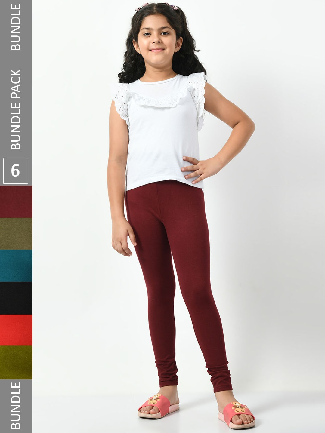 

BAESD Girls Pack Of 6 Mid-Rise Churidar-Length Leggings, Maroon