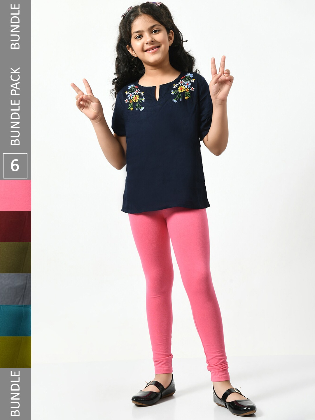 

BAESD Girls Pack Of 6 Mid-Rise Churidar-Length Leggings, Pink