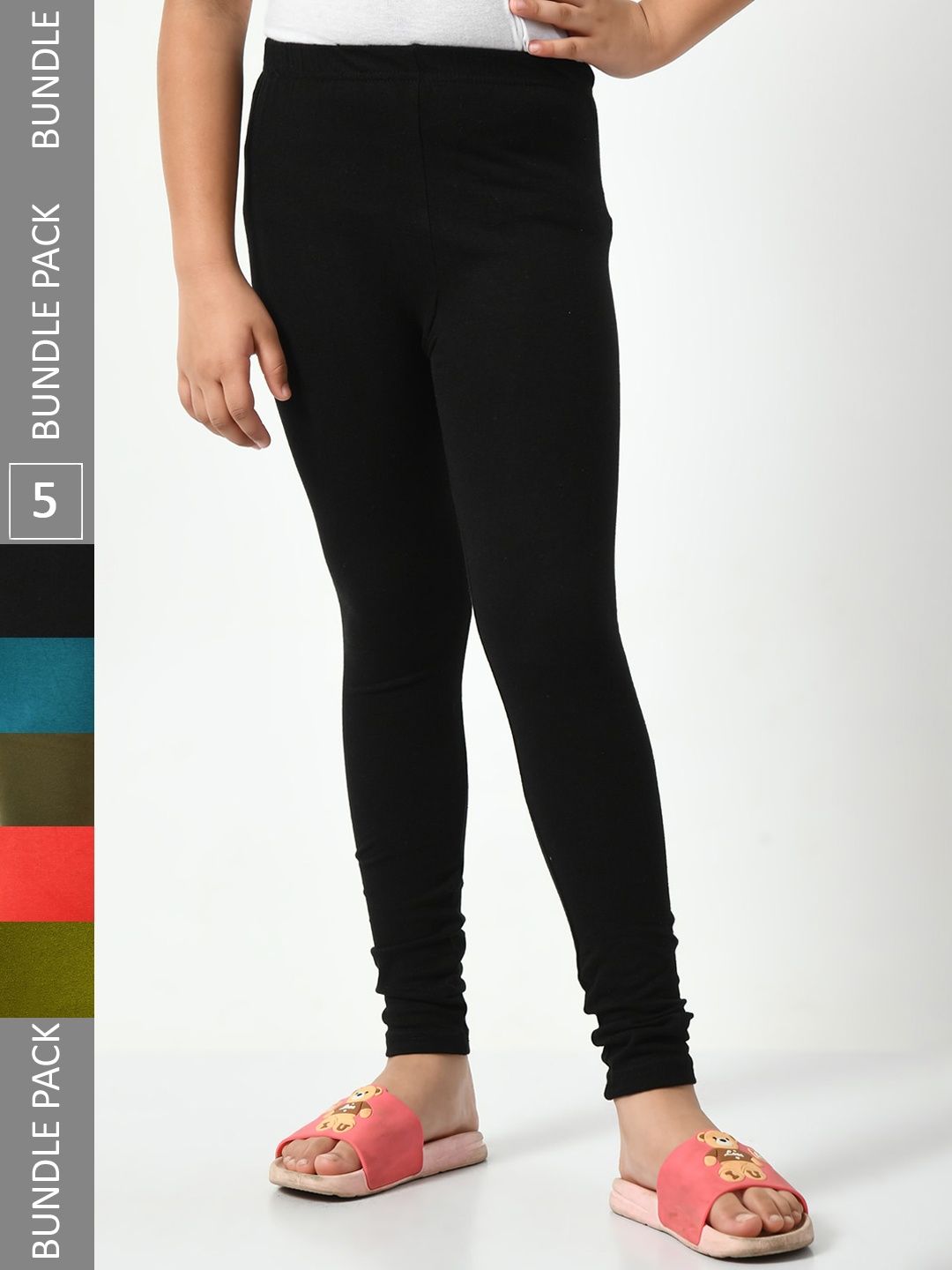 

BAESD Girls Pack Of 5 Mid-Rise Churidar-Length Leggings, Black