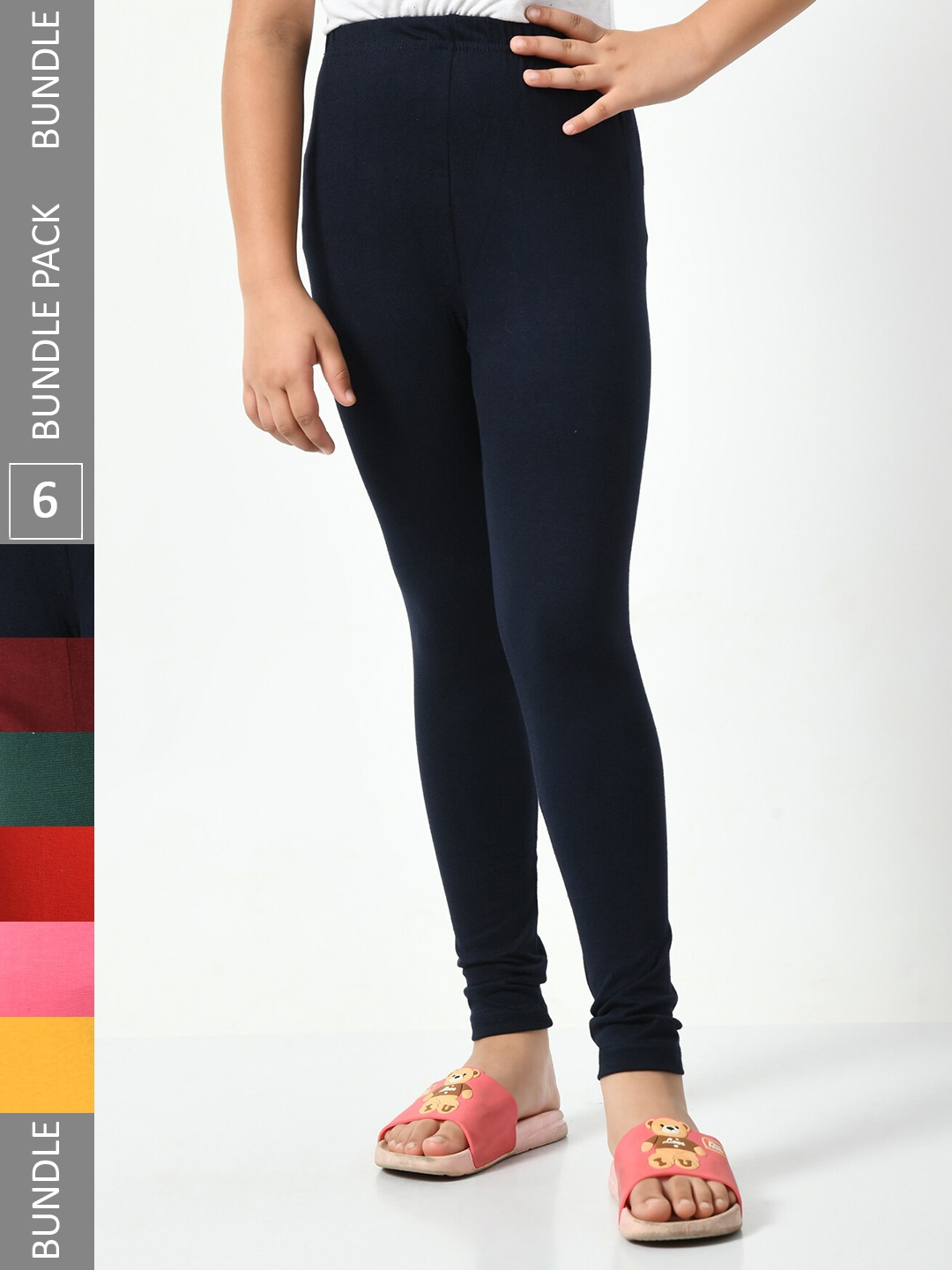 

BAESD Girls Pack Of 6 Mid-Rise Churidar-Length Leggings, Navy blue