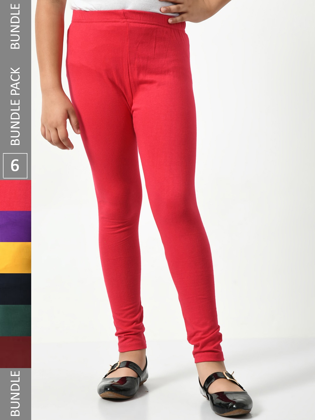 

BAESD Girls Pack Of 6 Churidar Length Super Soft Cotton Lycra Leggings, Coral