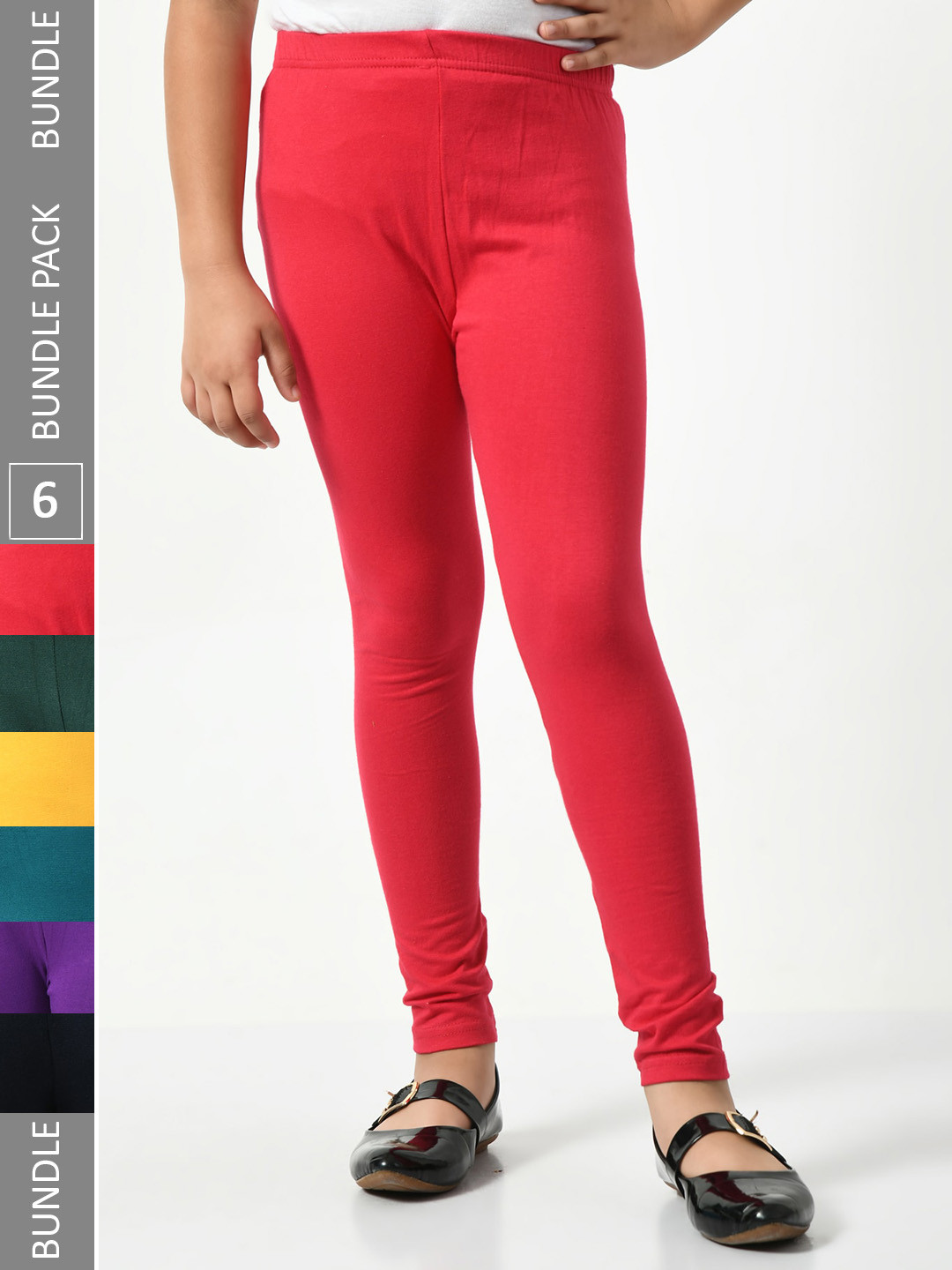 

BAESD Girls Pack Of 6 Churidar Length Super Soft Cotton Lycra Leggings, Coral