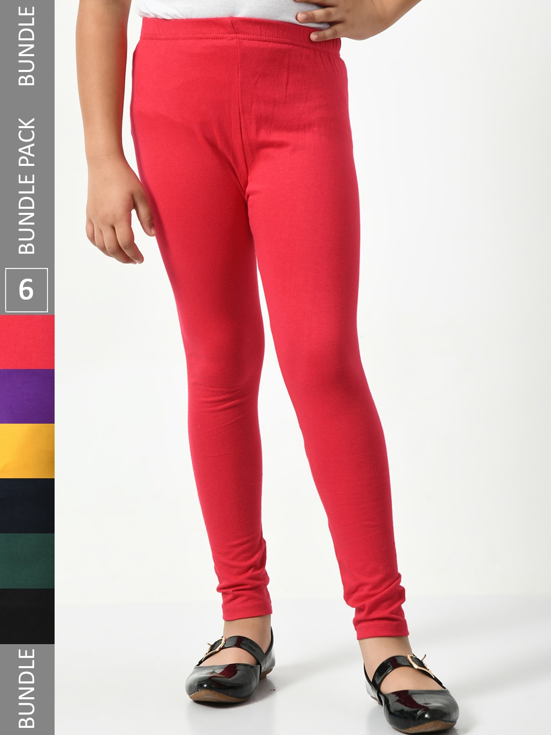 

BAESD Girls Pack Of 6 Churidar Length Super Soft Cotton Lycra Leggings, Coral