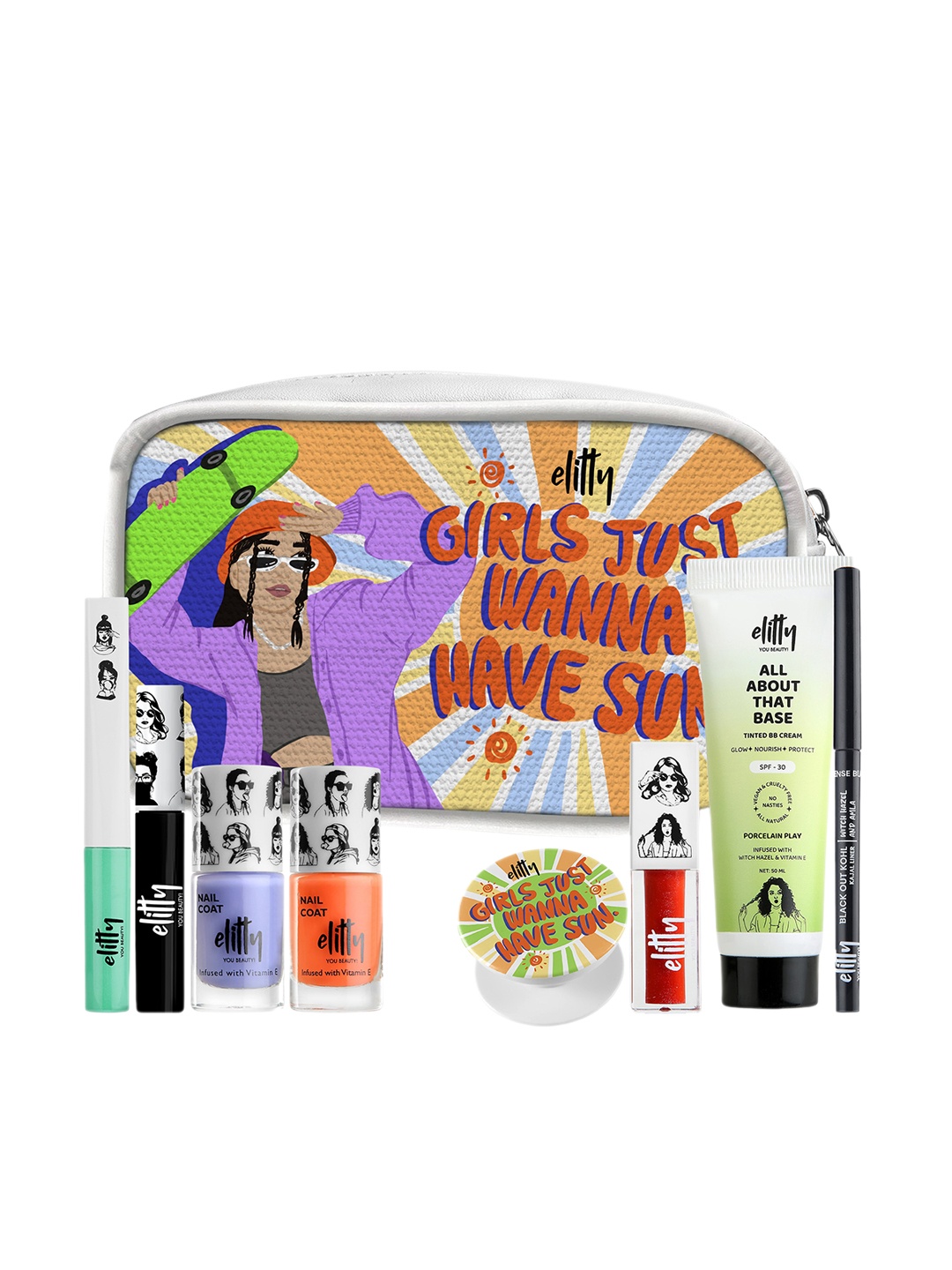 

Elitty Girls Just Wanna Have Sun Makeup Kit 7 Products 2 freebies & 1 Pouch, Multi