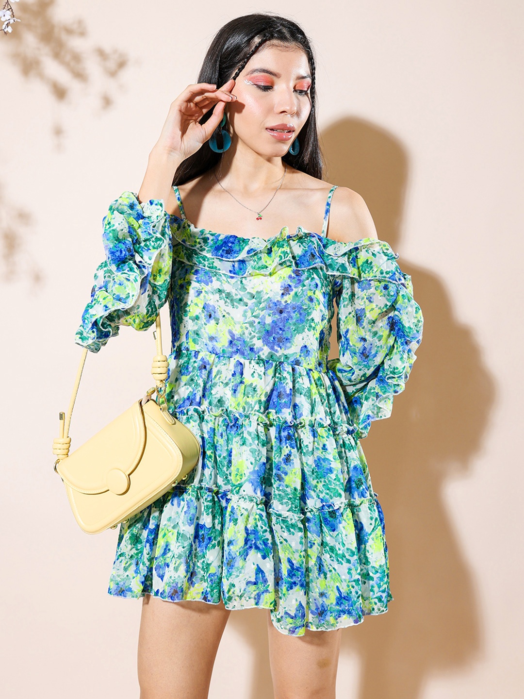 

Stylecast X Hersheinbox Floral Print Ruffled A-Line Mini Dress, Blue