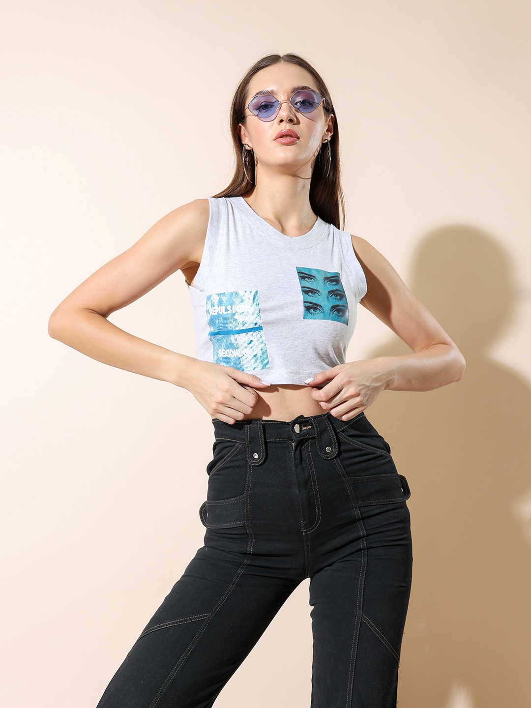 

Stylecast X Hersheinbox Print Cotton Crop Top, Grey