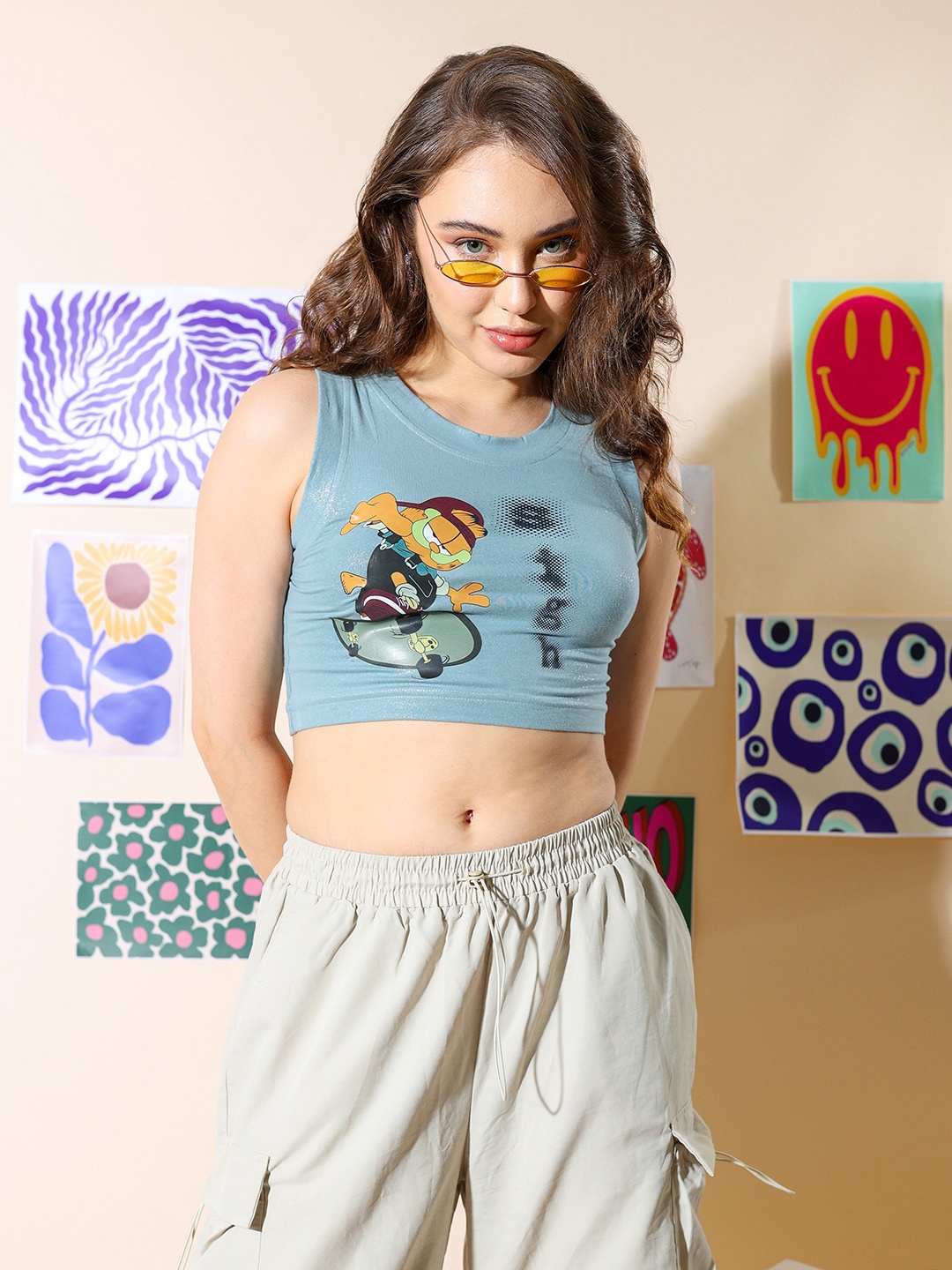 

Stylecast X Hersheinbox Garfield Print Cotton Crop Top, Blue