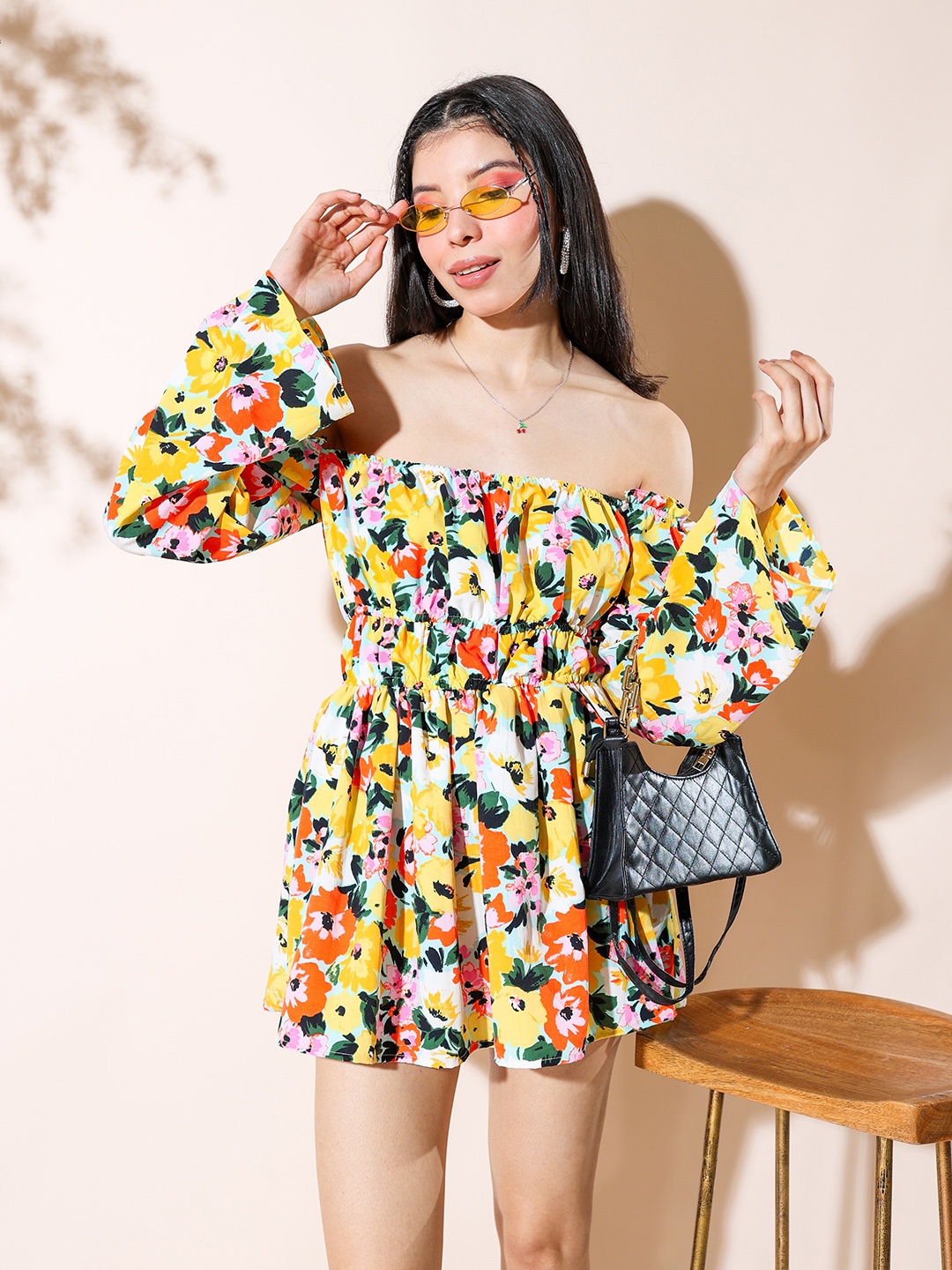 

Stylecast X Hersheinbox Floral Print Crepe A-Line Mini Dress, Yellow