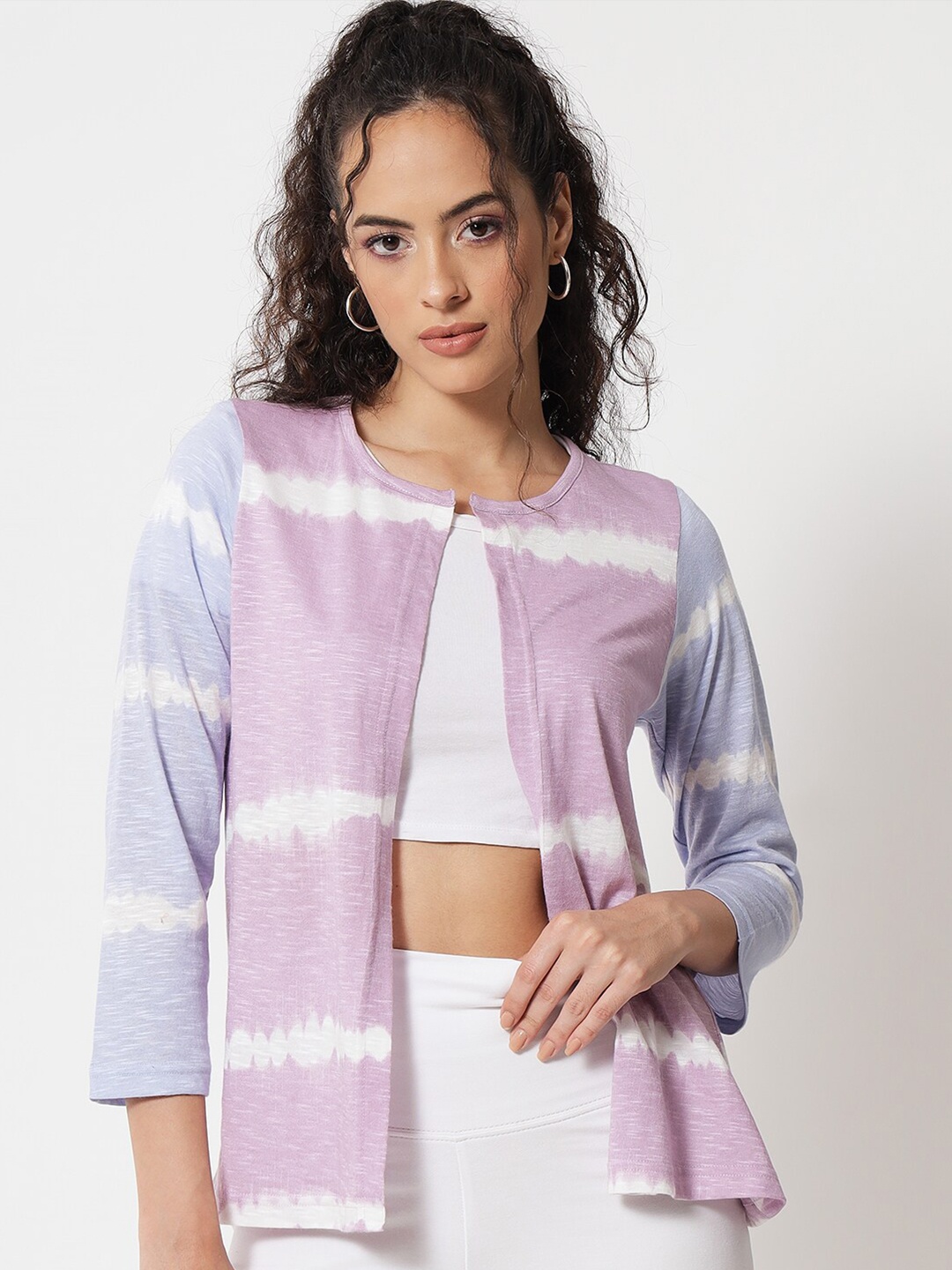

Trend Arrest Tie & Dye Open Front Shrug, Purple
