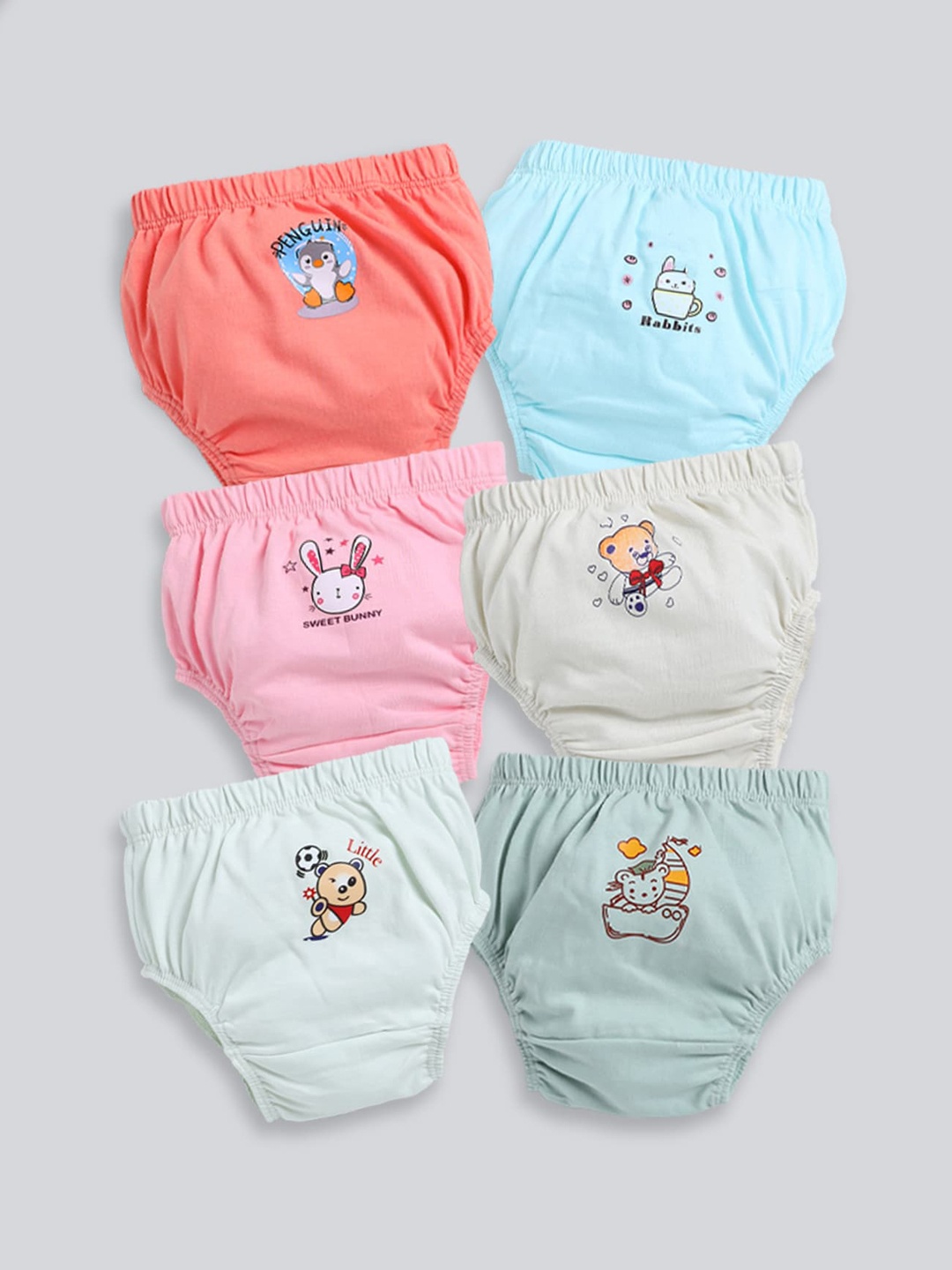 

MooNKids Infants Pack of 6 Printed Detail Cotton Basic Briefs, Olive