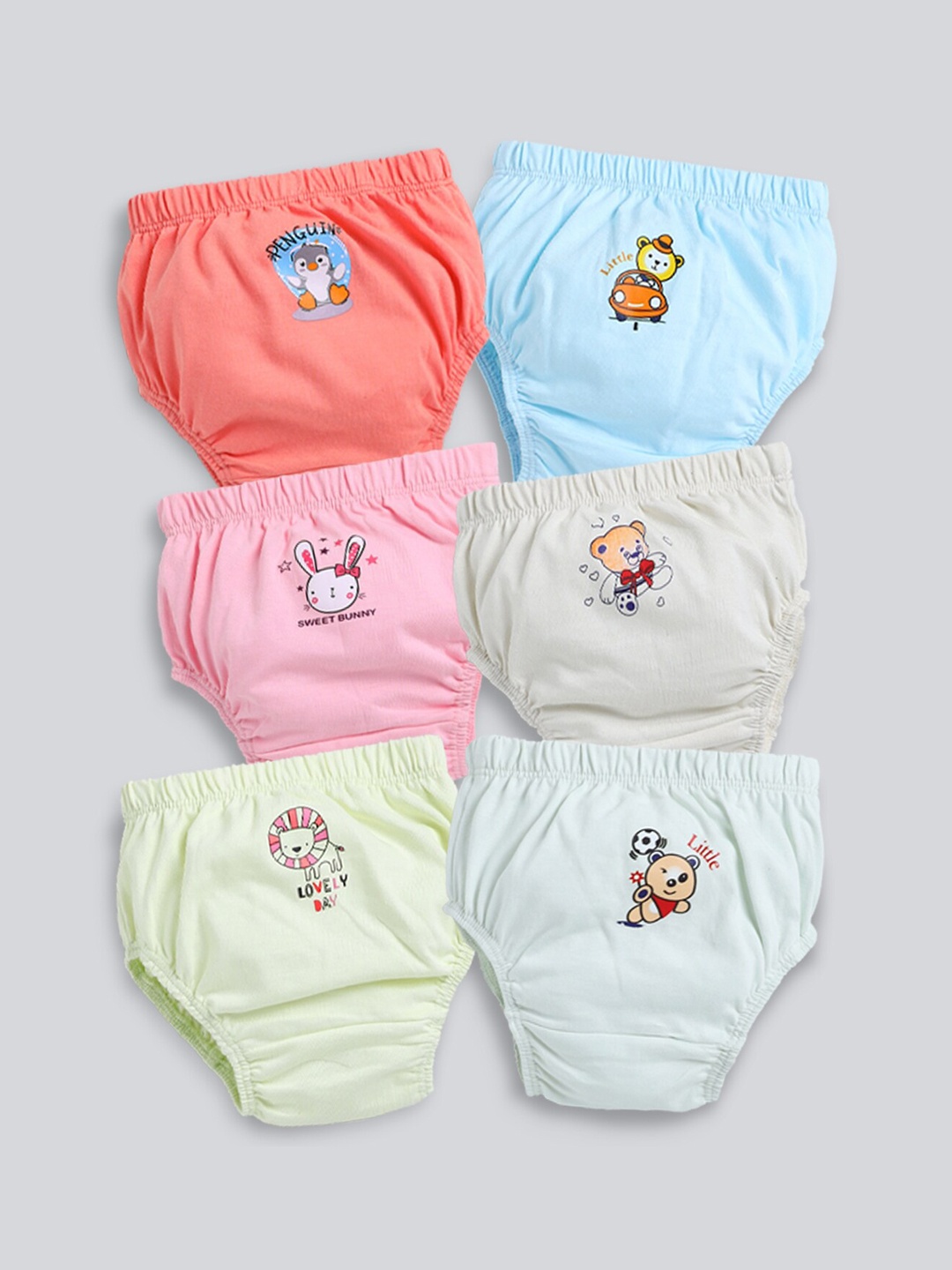 

MooNKids Infants Pack of 6 Printed Detail Cotton Basic Briefs, Coral