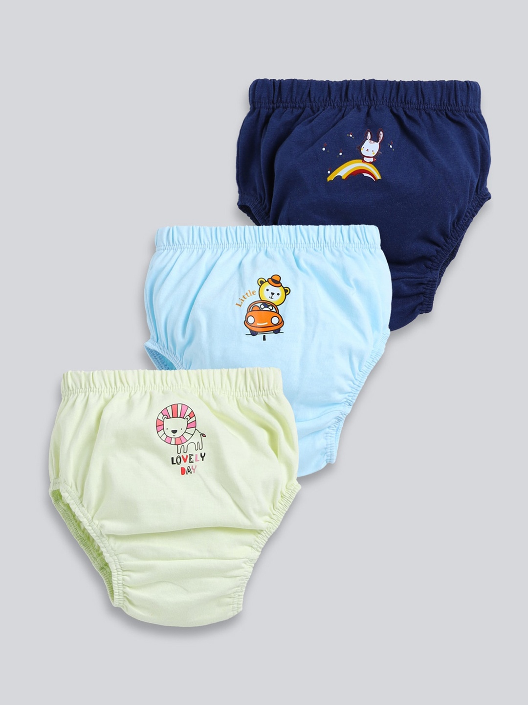 

MooNKids Infants Pack of 3 Printed Detail Cotton Basic Briefs, Navy blue
