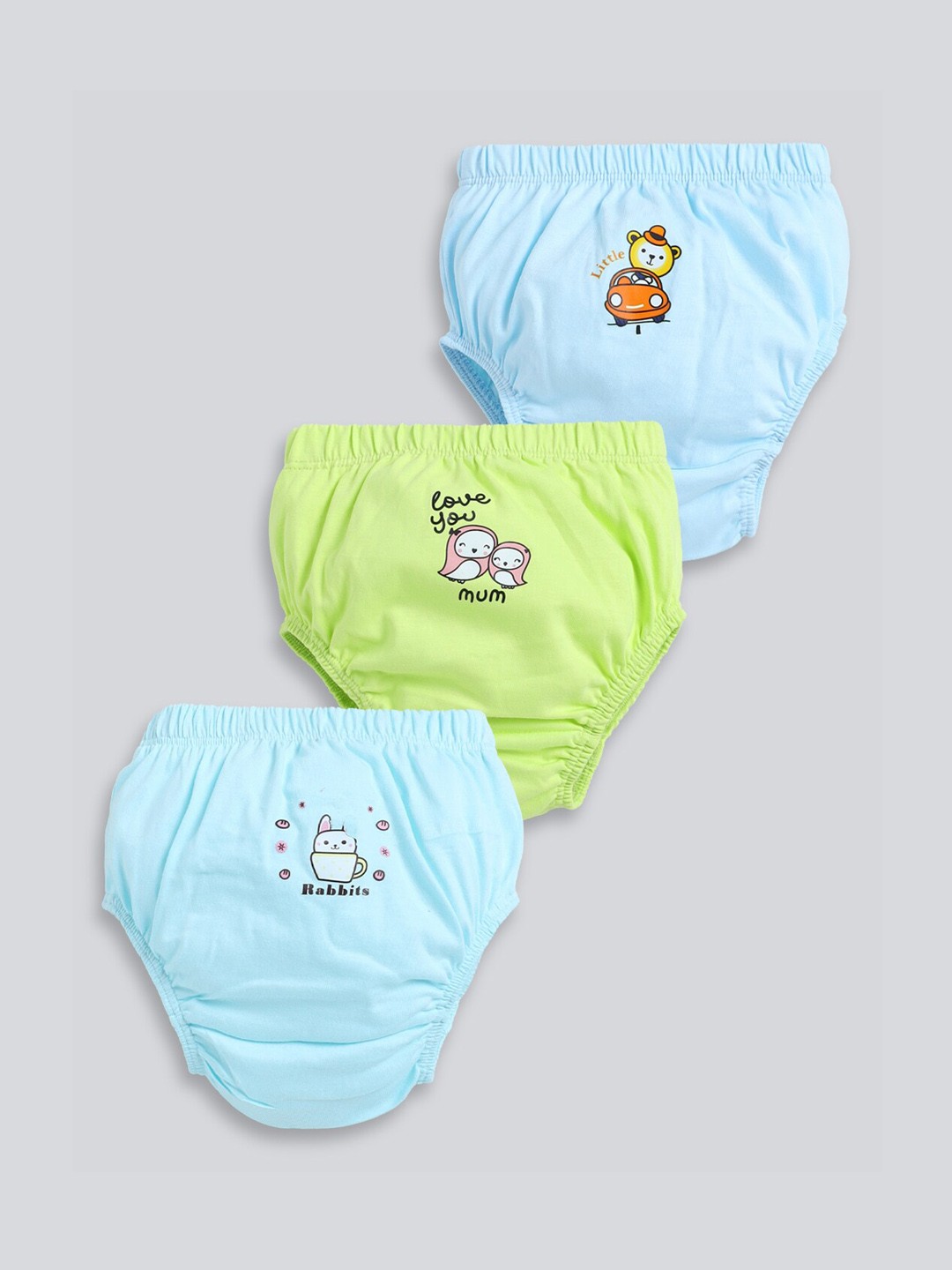 

MooNKids Infants Pack of 3 Printed Detail Cotton Basic Briefs, Blue
