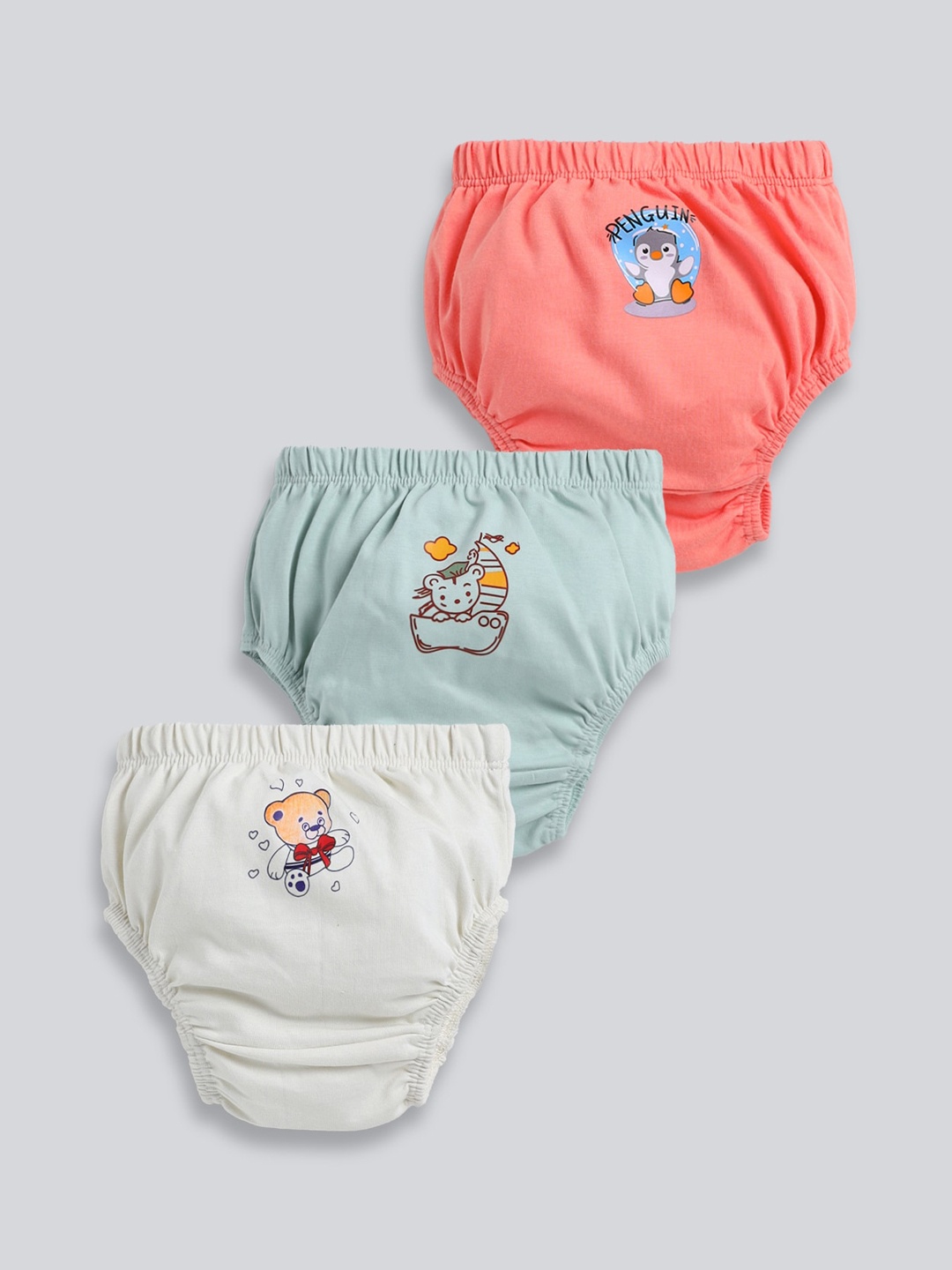 

MooNKids Infants Pack of 3 Printed Detail Cotton Basic Briefs, Olive