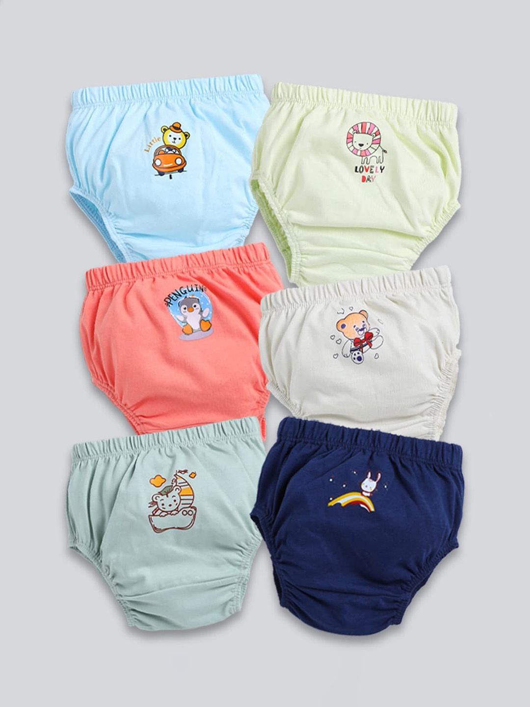 

MooNKids Infants Pack of 6 Printed Detail Cotton Basic Briefs, Grey