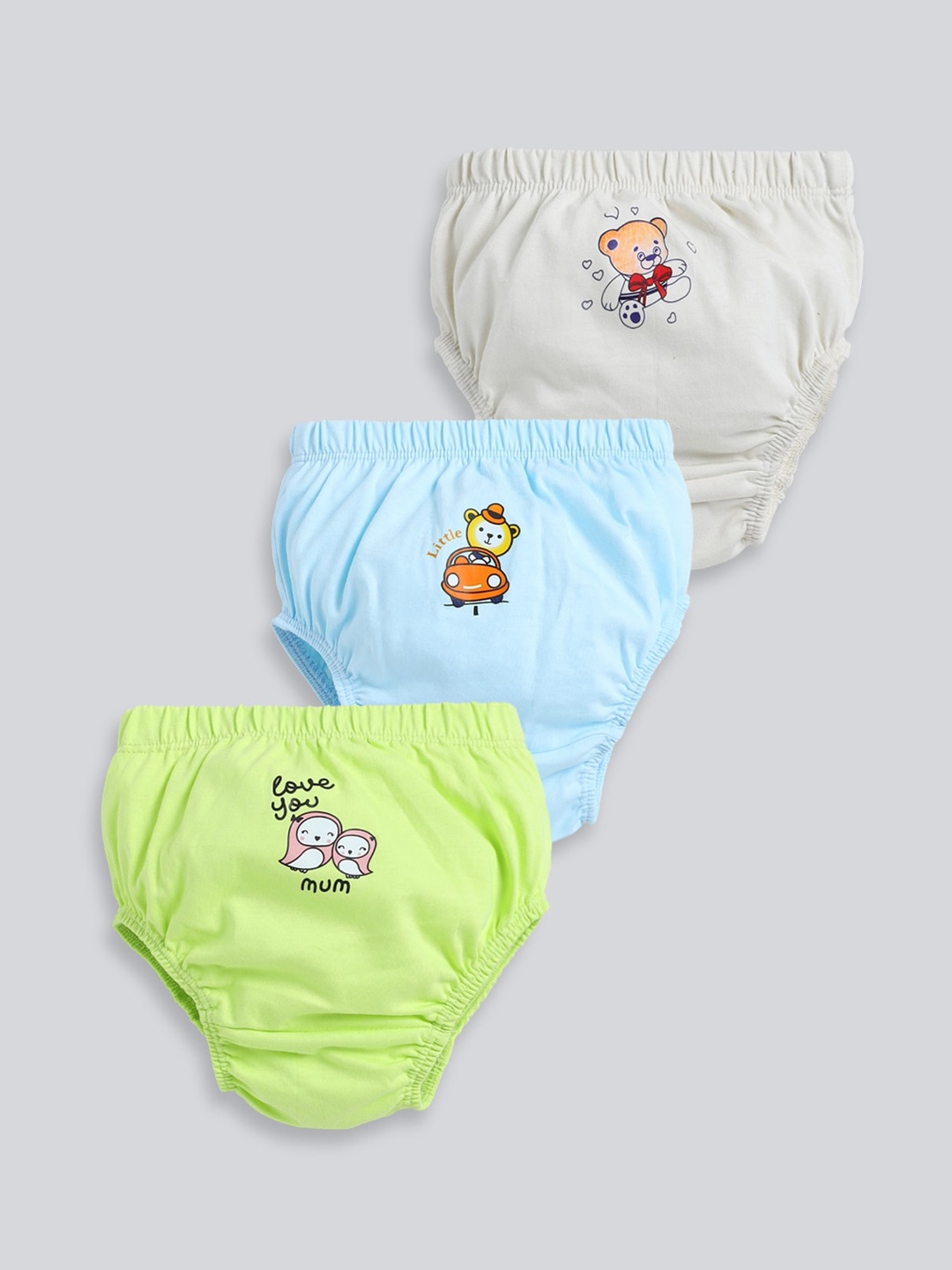 

MooNKids Infants Pack of 3 Printed Detail Cotton Basic Briefs, Blue