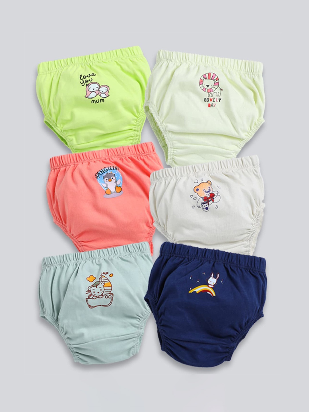 

MooNKids Infants Pack of 6 Printed Cotton Basic Briefs MK_Bloomer_61, Navy blue
