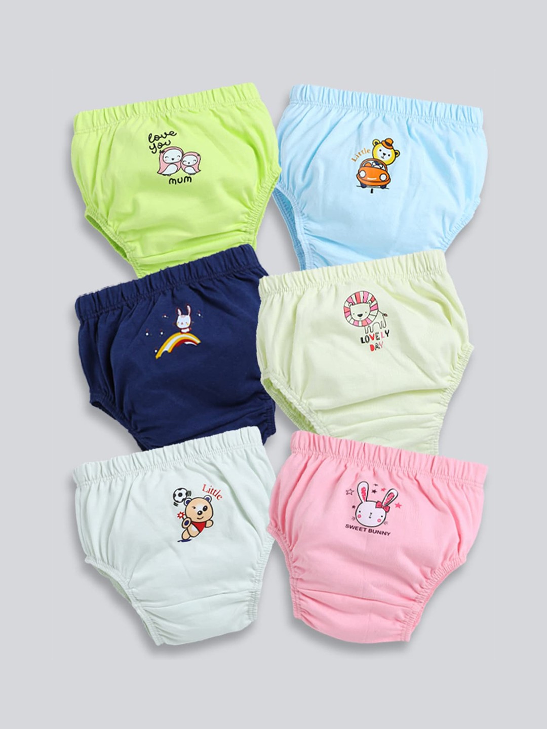 

MooNKids Infant Pack Of 6 Printed Cotton Basic Briefs MK_Bloomer_65, Green