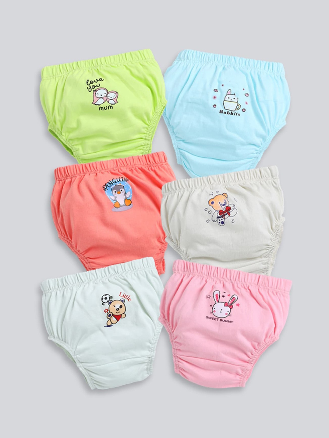 

MooNKids Infants Pack of 6 Printed Cotton Basic Briefs MK_Bloomer_64, Green