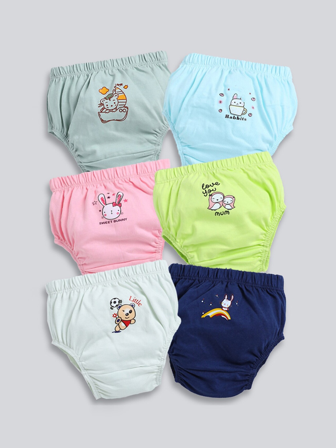

MooNKids Infant Pack Of 6 Printed Cotton Basic Briefs MK_Bloomer_612, Green
