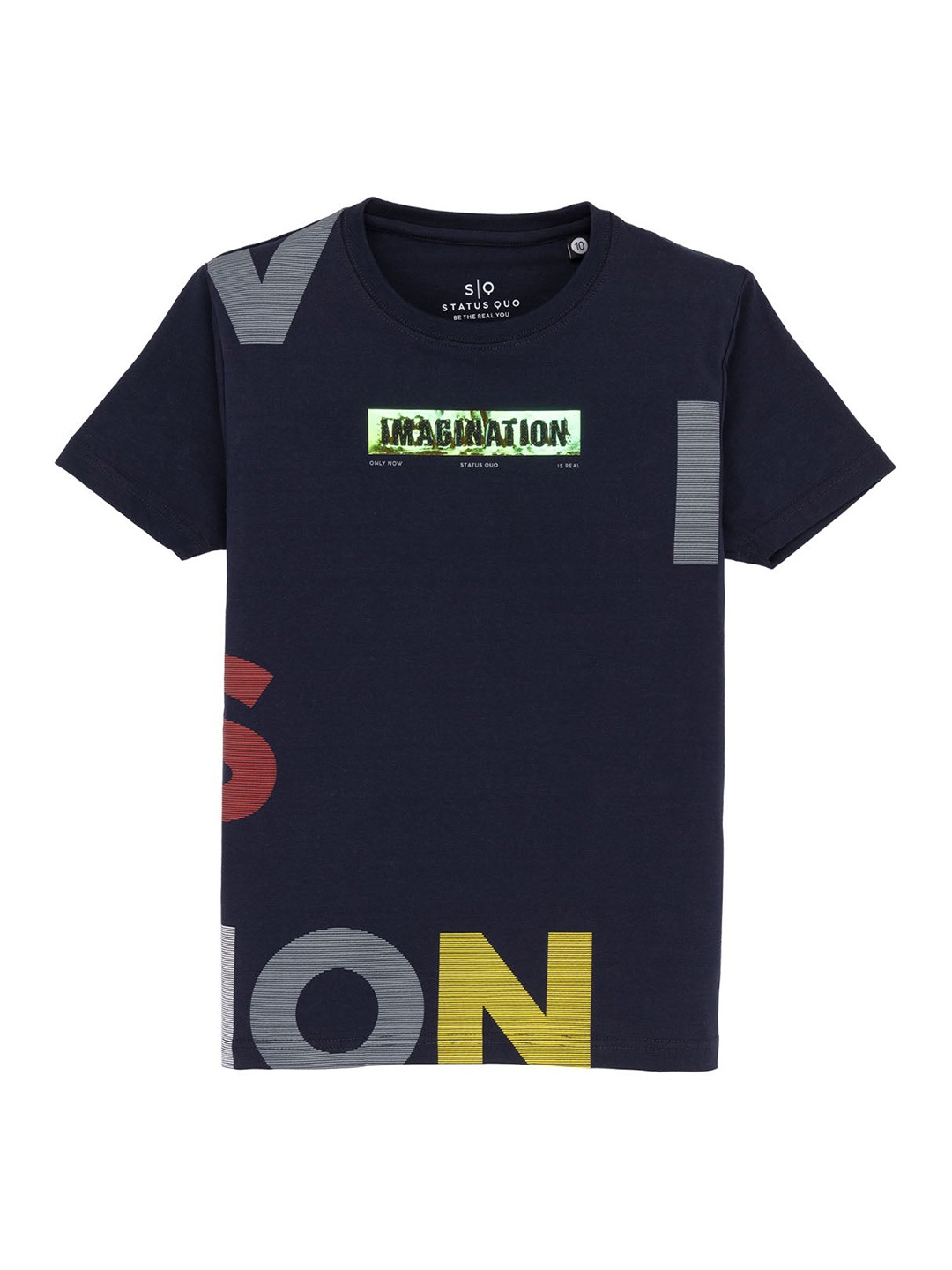 

Status Quo Boys Typography Printed Cotton T-shirt, Navy blue