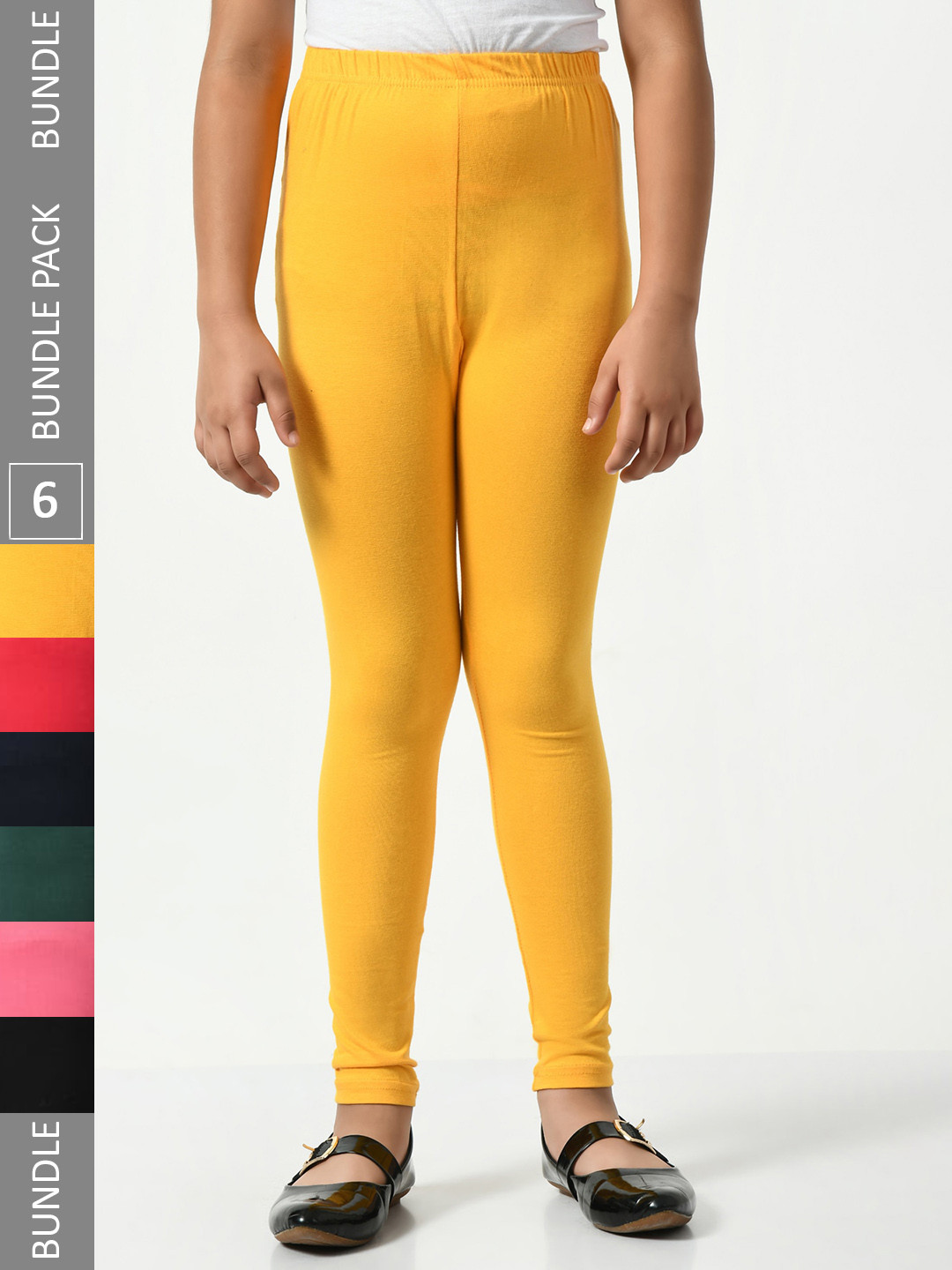 

BAESD Girls Pack Of 6 Churidar Length Super Soft Cotton Lycra Leggings, Yellow