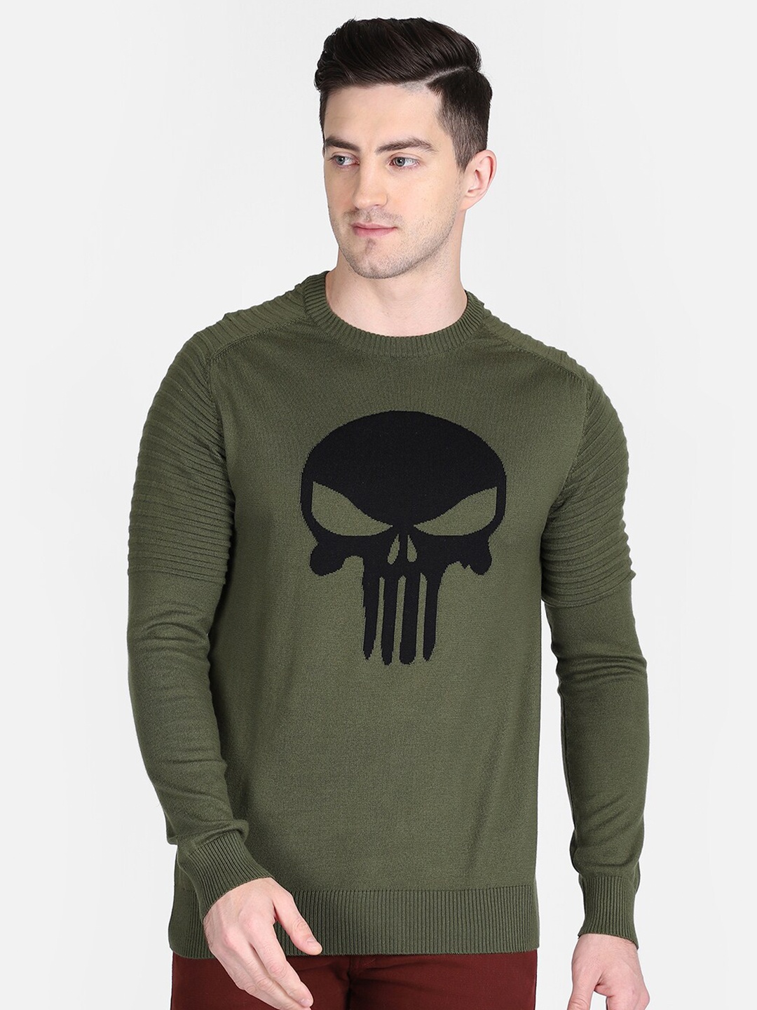 Free Authority Punisher Graphic Printed Sweater, Green