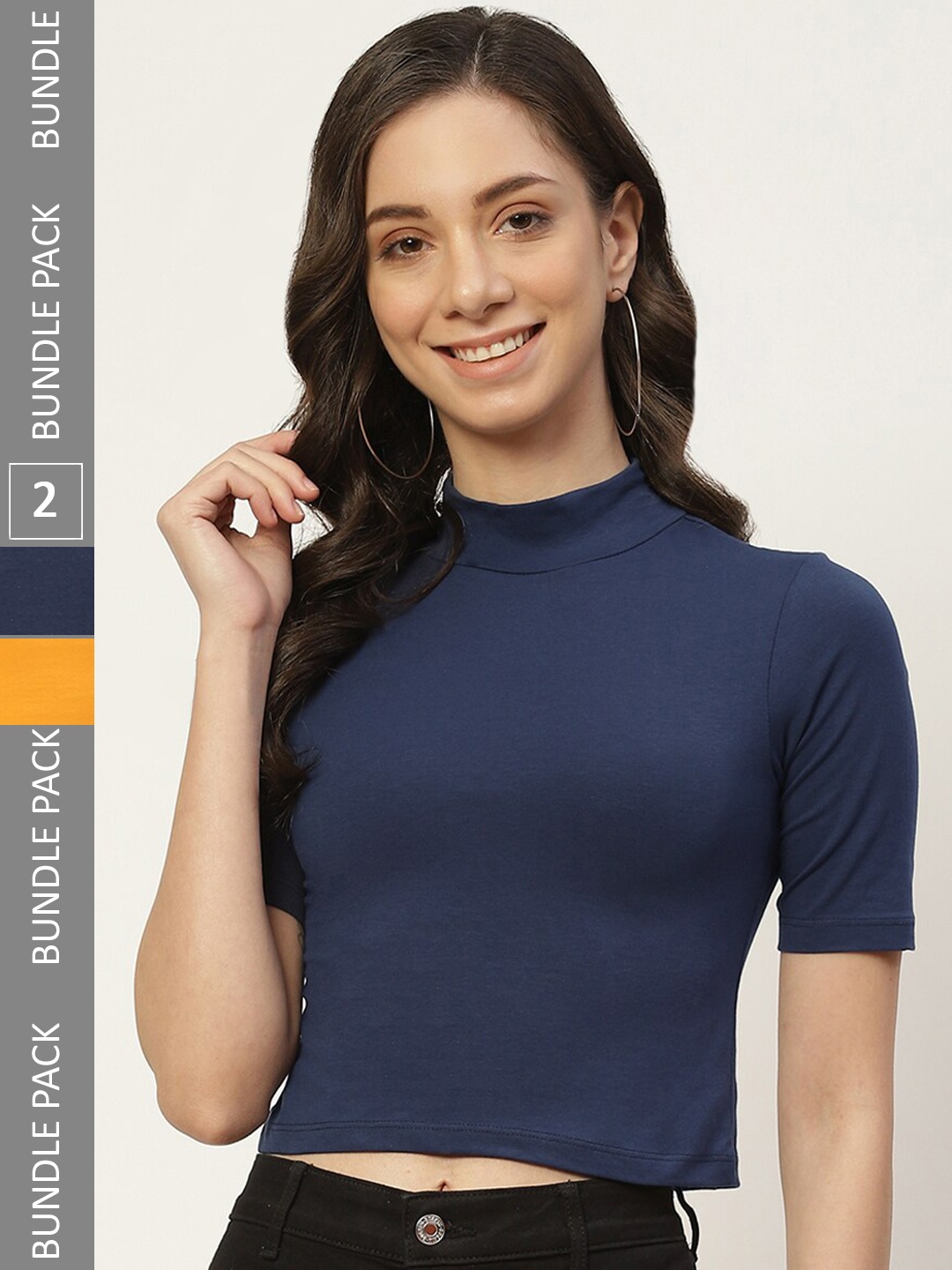 

FEMEA Pack of 2 High Neck Crop Tops, Na