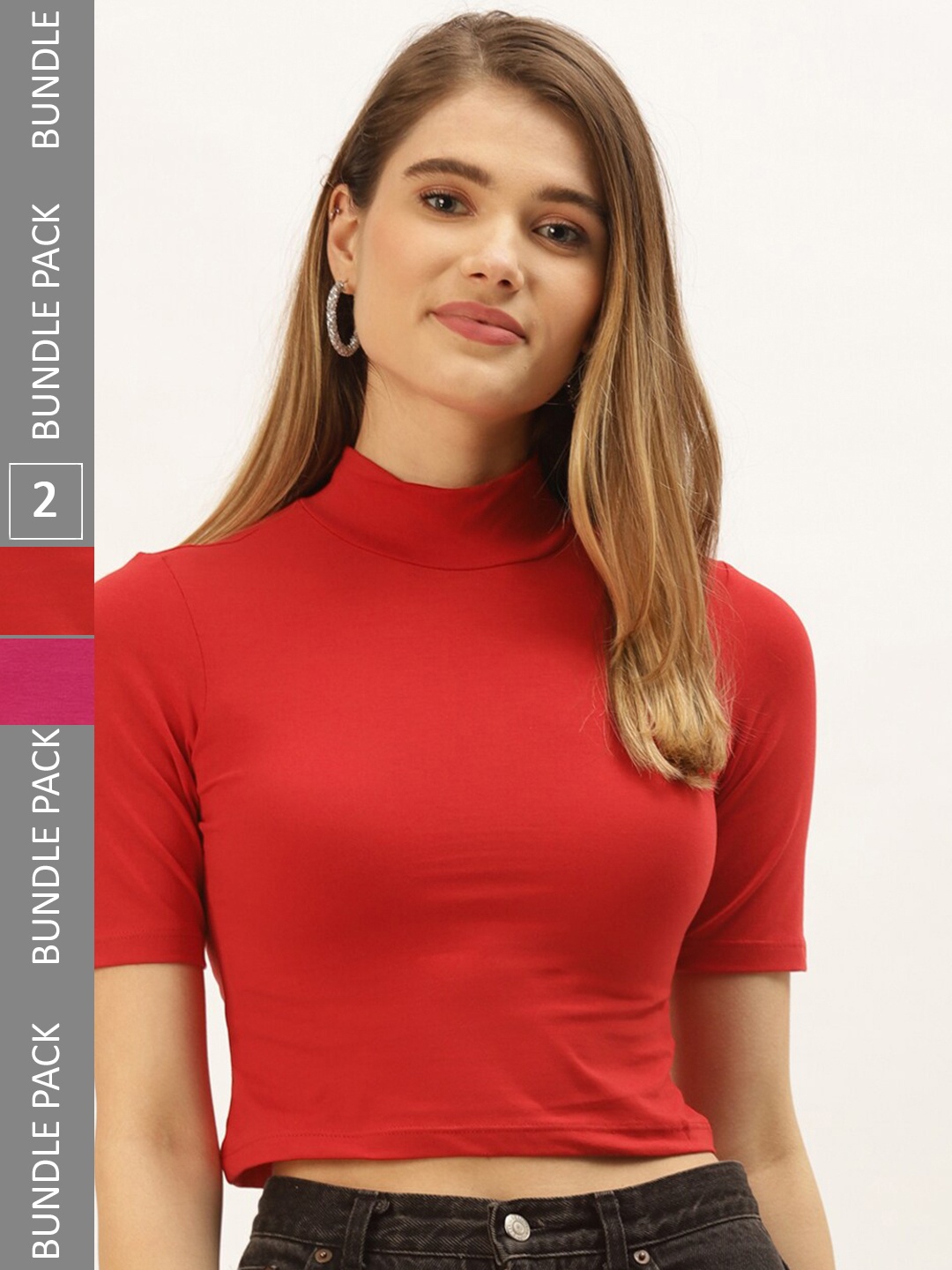 

FEMEA Pack of 2 High Neck Cotton Crop Top, Na