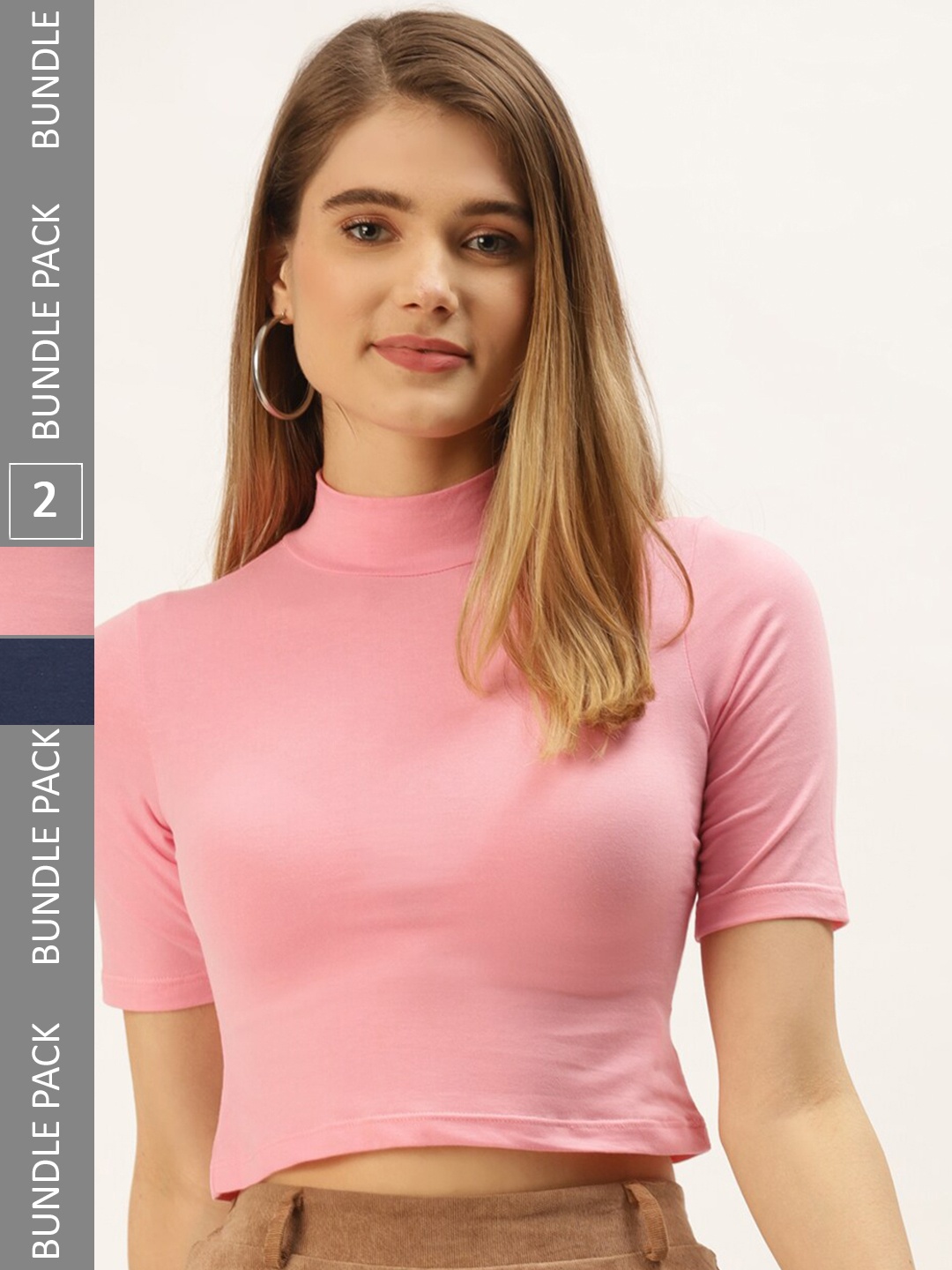 

FEMEA Pack of 2 High Neck Crop Tops, Pink