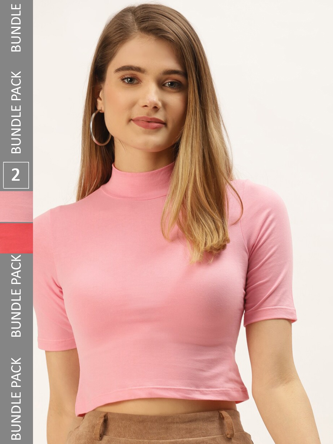 

FEMEA Pack of 2 High Neck Crop Tops, Rose