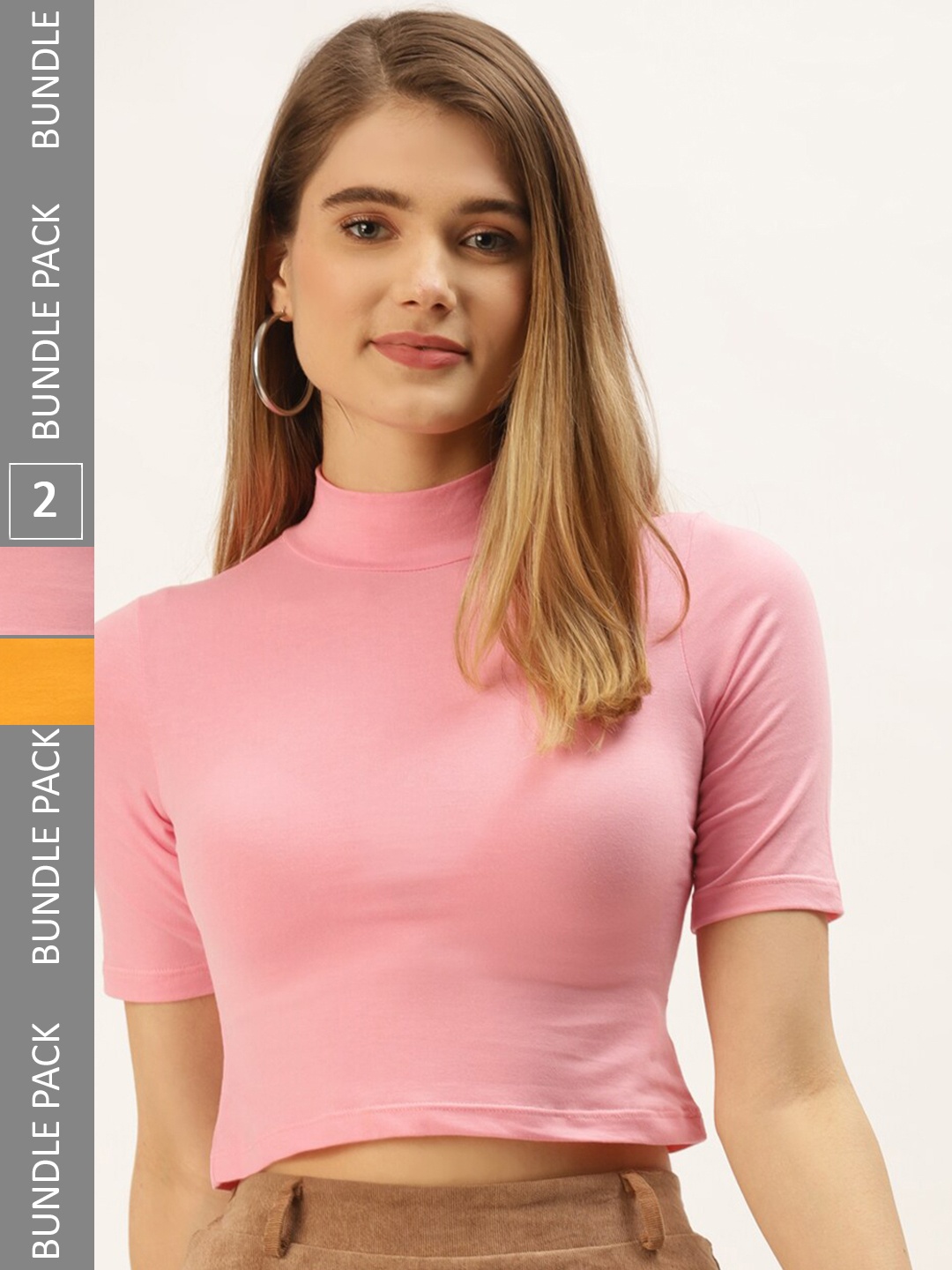 

FEMEA Pack of 2 High Neck Crop Tops, Pink