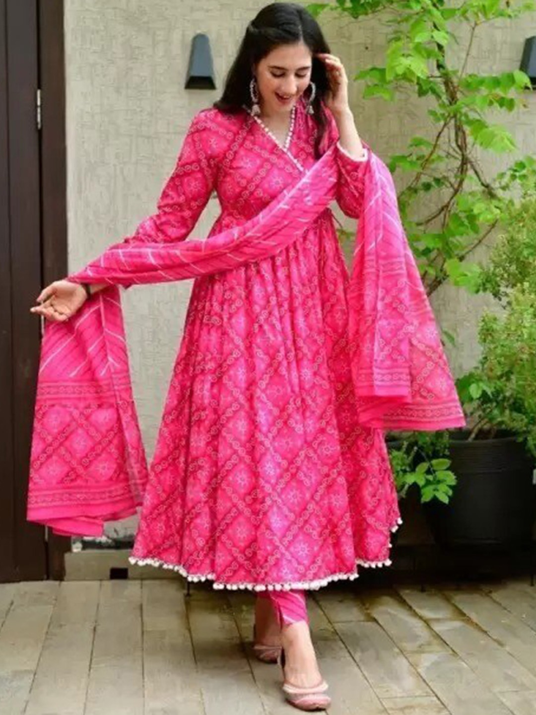 

KALINI Ethnic Motifs Printed Angrakha Gotta Patti Kurta & Trousers With Dupatta, Pink