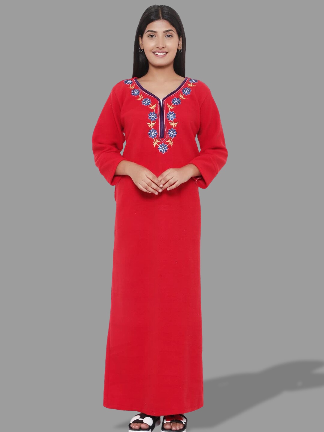 

PALIVAL Floral Embroidered V-Neck Maxi Nightdress, Red