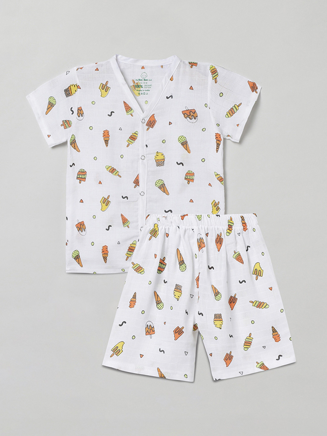 

The Boo Boo Club Kids Printed Organic Cotton Shirt with Shorts, White