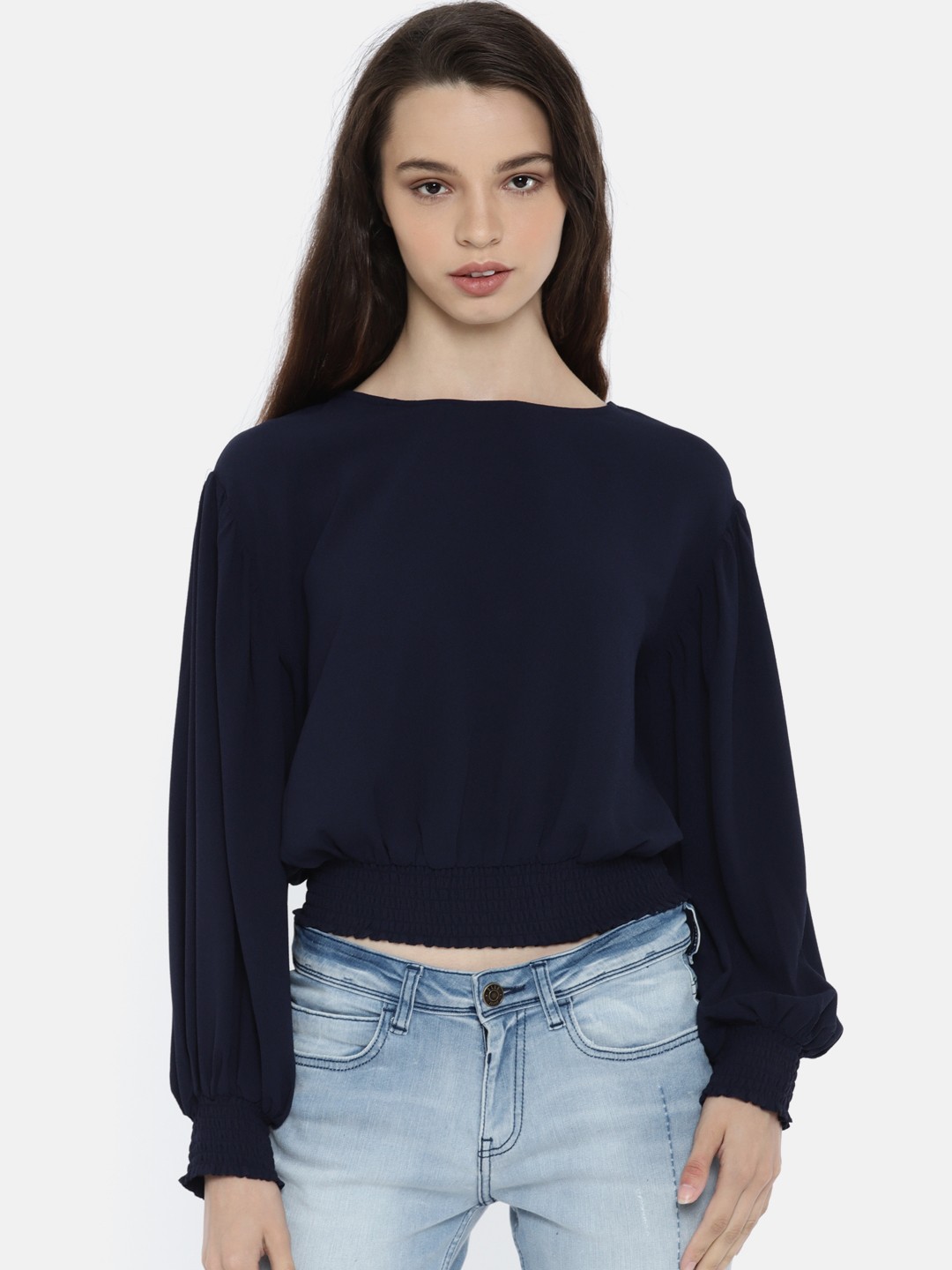 

ONLY Women Navy Blue Solid Blouson Top