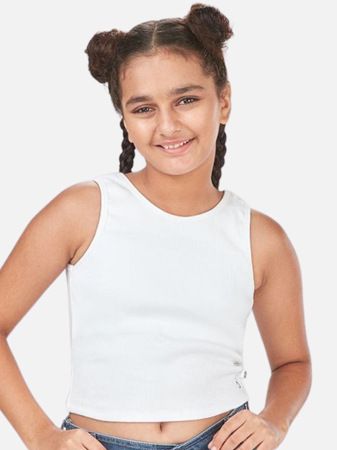 

You Got Plan B Girls Round Neck Cotton Crop Tank Top, White