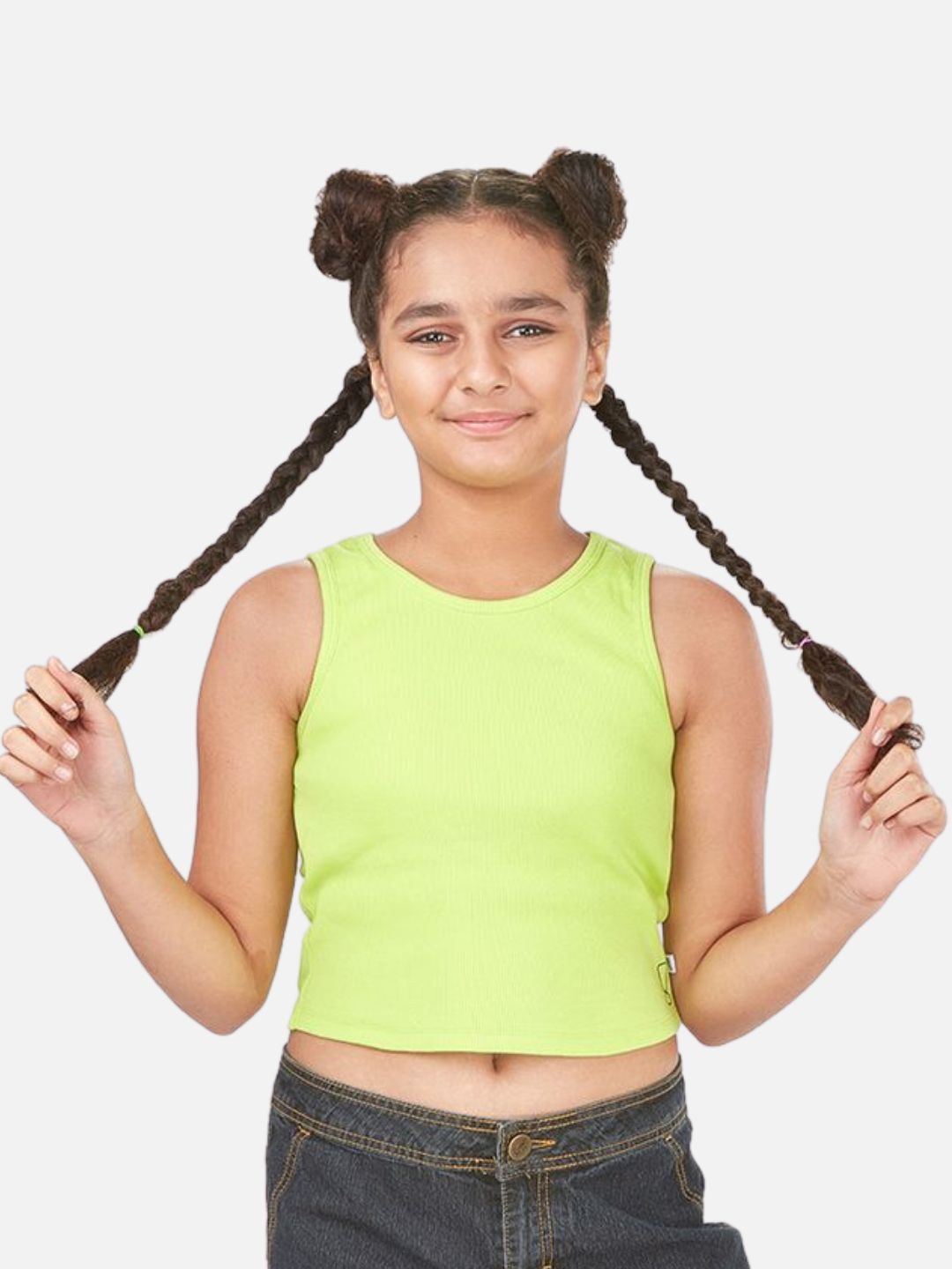 

You Got Plan B Girls Round Neck Cotton Crop Tank Top, Lime green