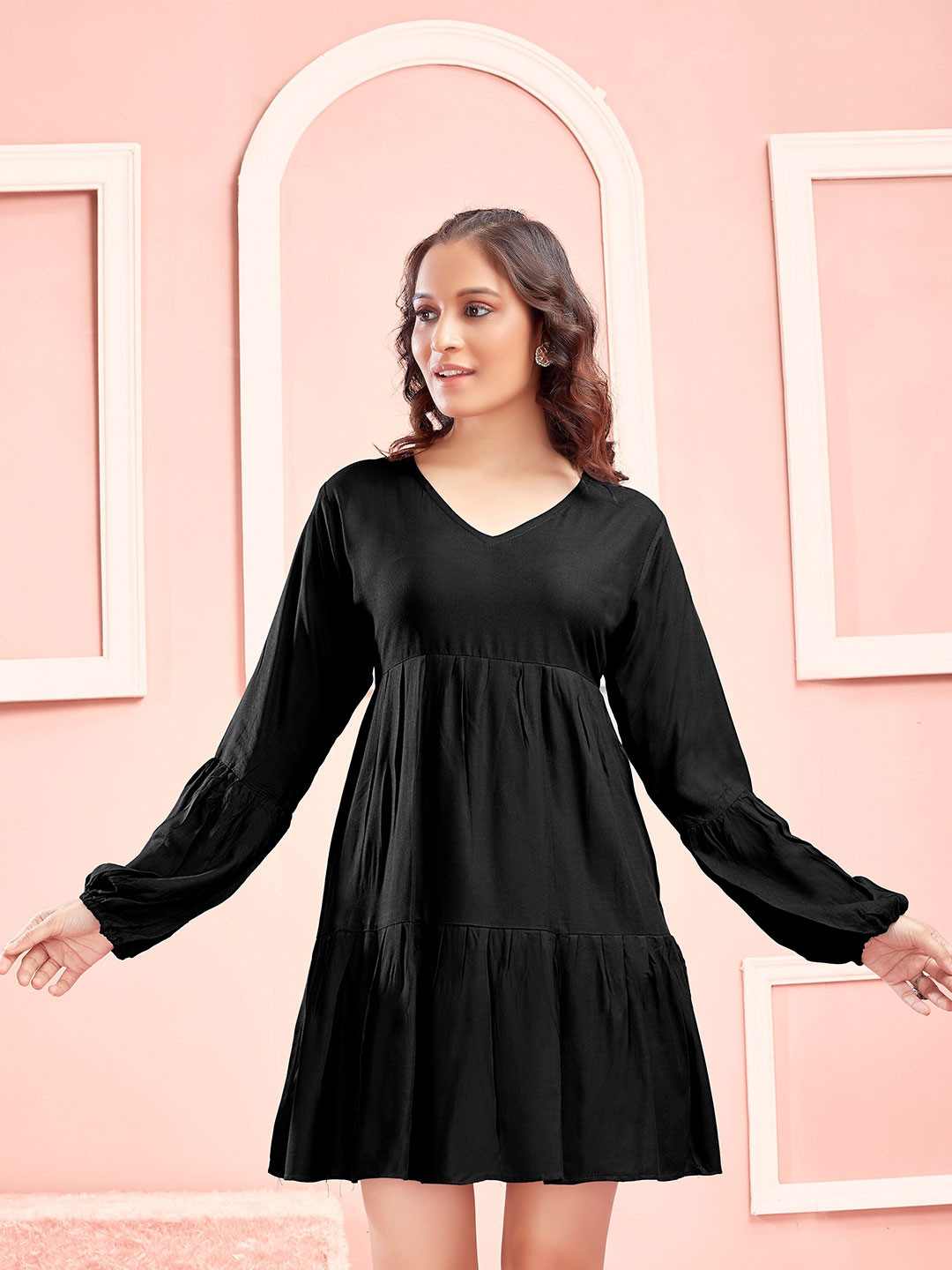

Winza Designer V-Neck Fit & Flare Dress, Black