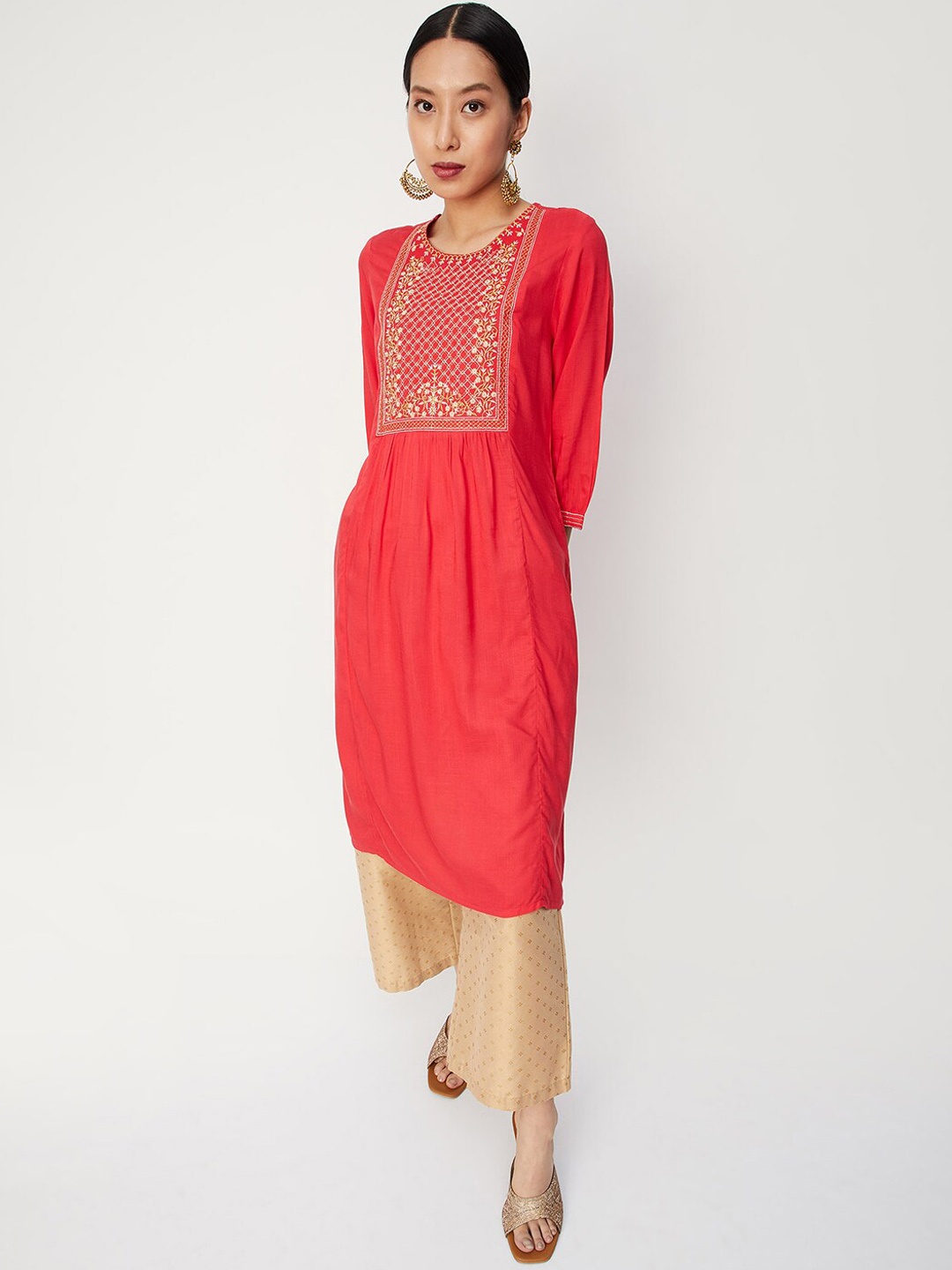 

max Floral Embroidered Thread Work Anarkali Kurta, Red