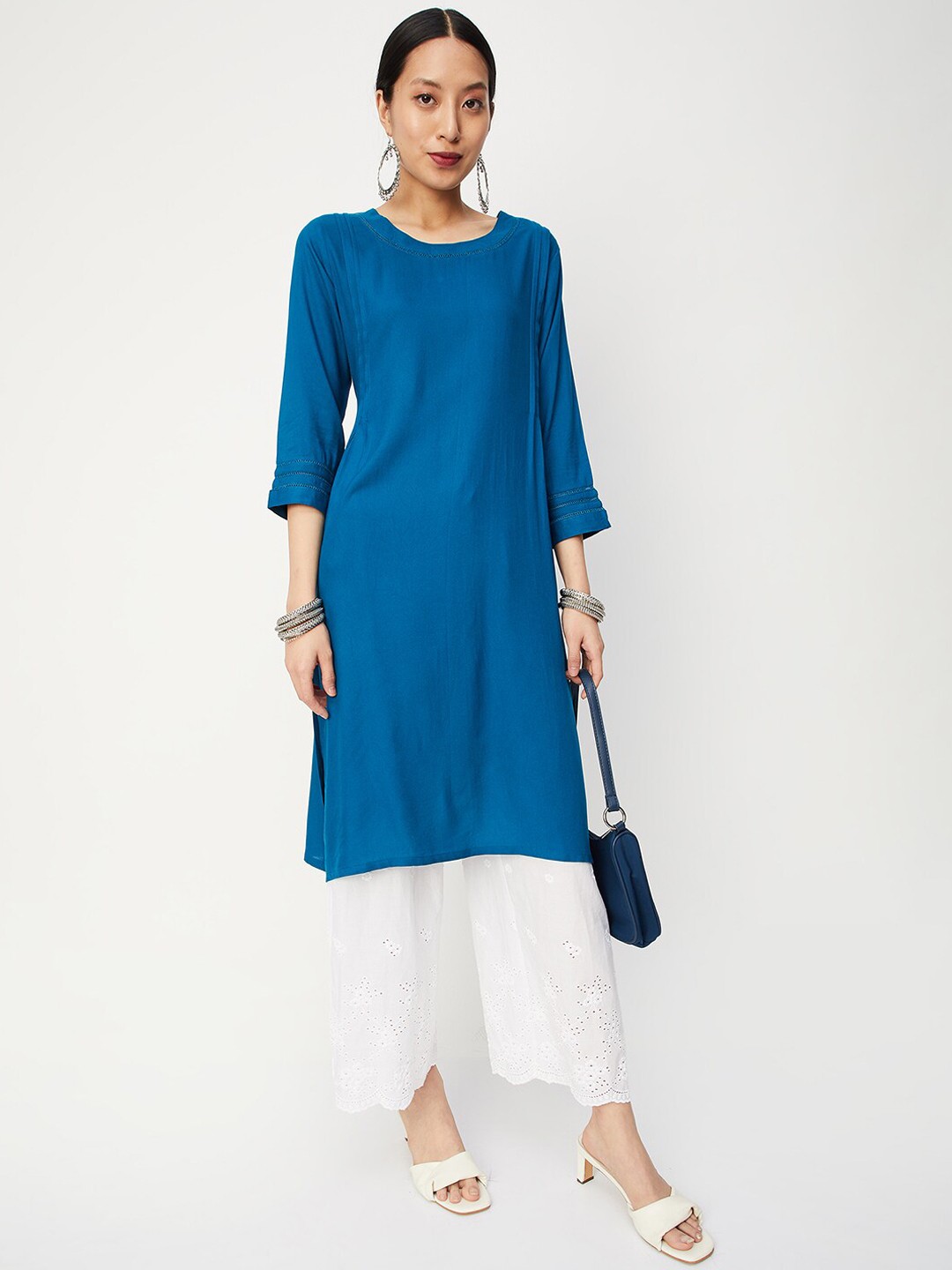 

max Round Neck Straight Kurta, Teal